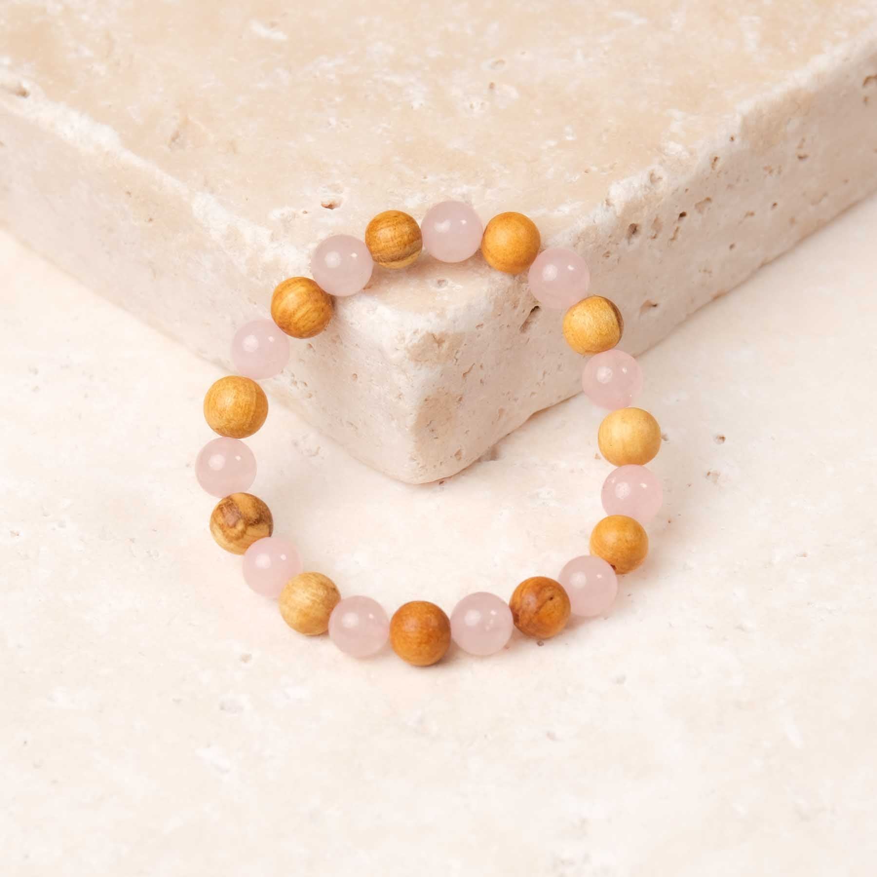 Edelstein Armband Rosenquarz & Palo Santo 8mm