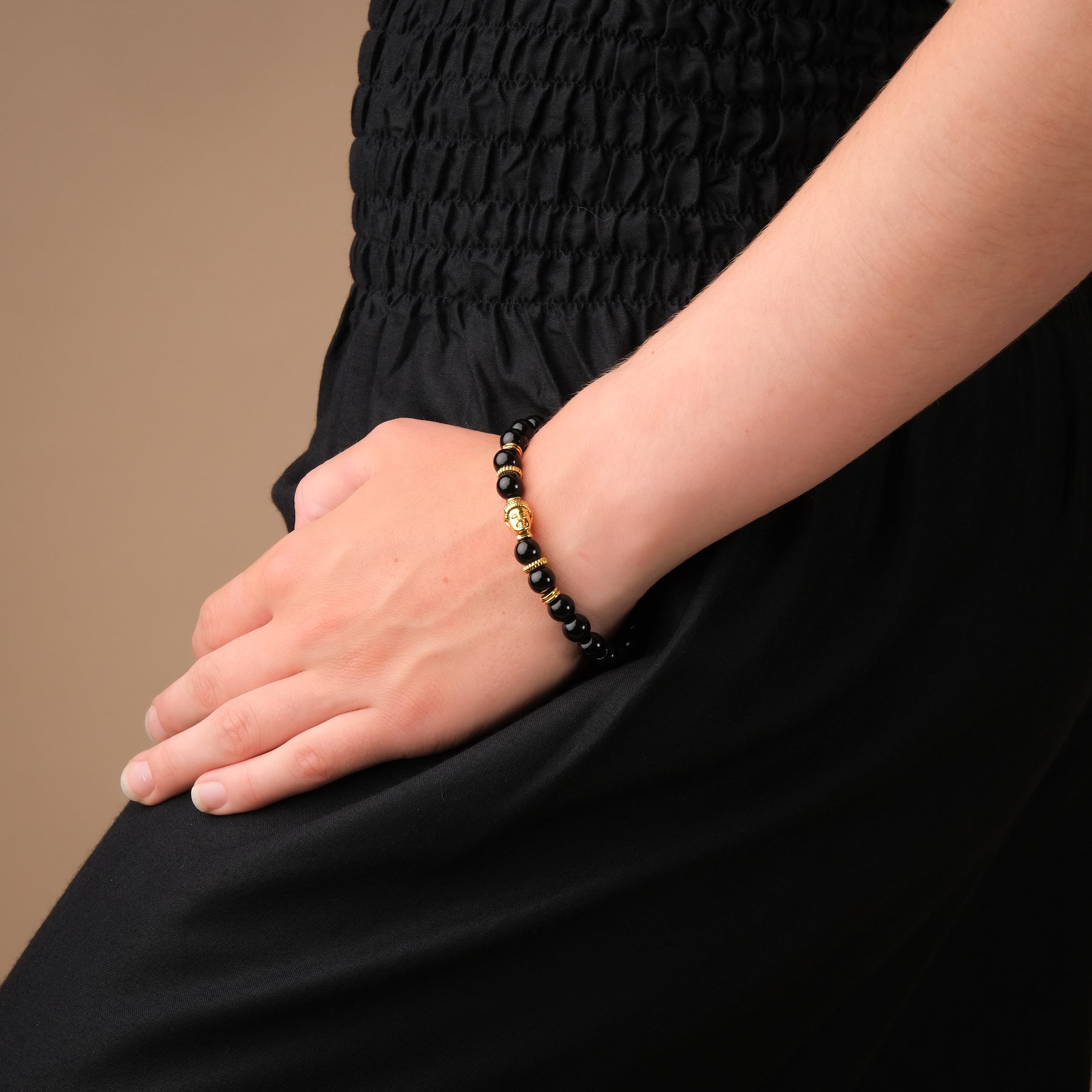 Edelstein Armband Golden Buddha schwarzer Achat