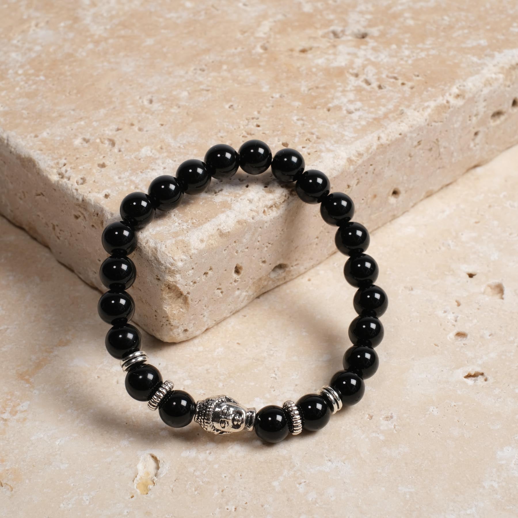Edelstein Armband Silver Buddha aus schwarzem Achat