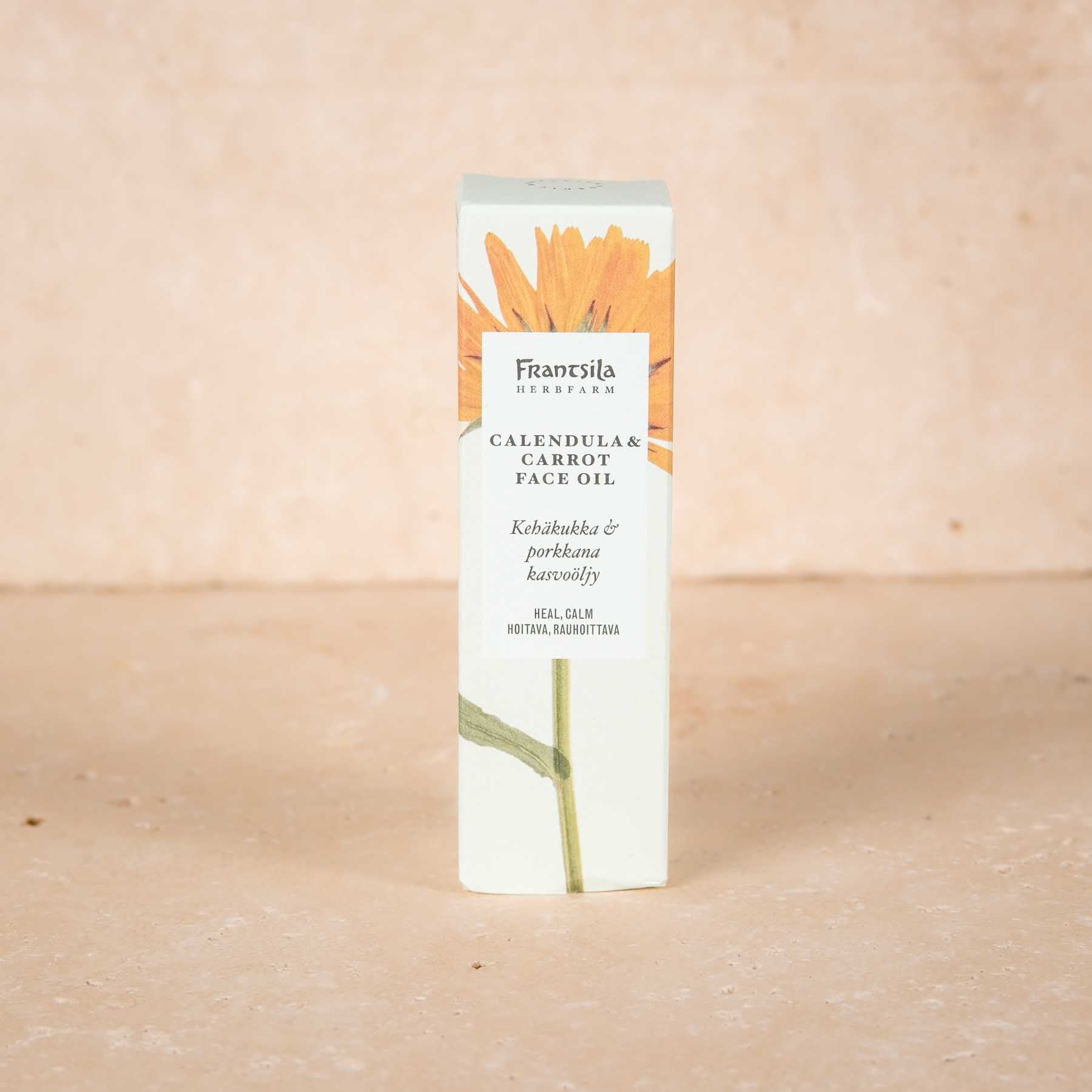 Verwöhnen Sie Ihre Haut mit dem Naturkosmetik Gesichtsöl Calendula (Ringelblume) & Karotte von Frantsila – beste Naturkosmetik aus Finnland.