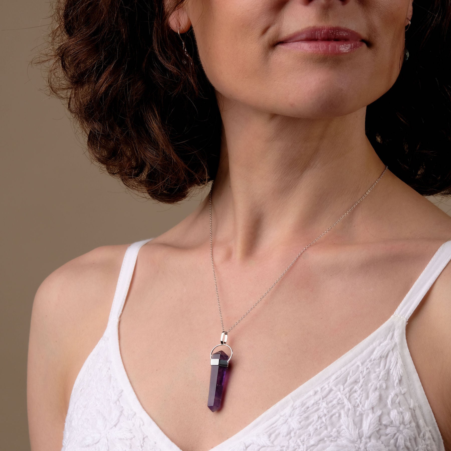 Yoga Schmuck Halskette mit Amethyst Spitze silber
