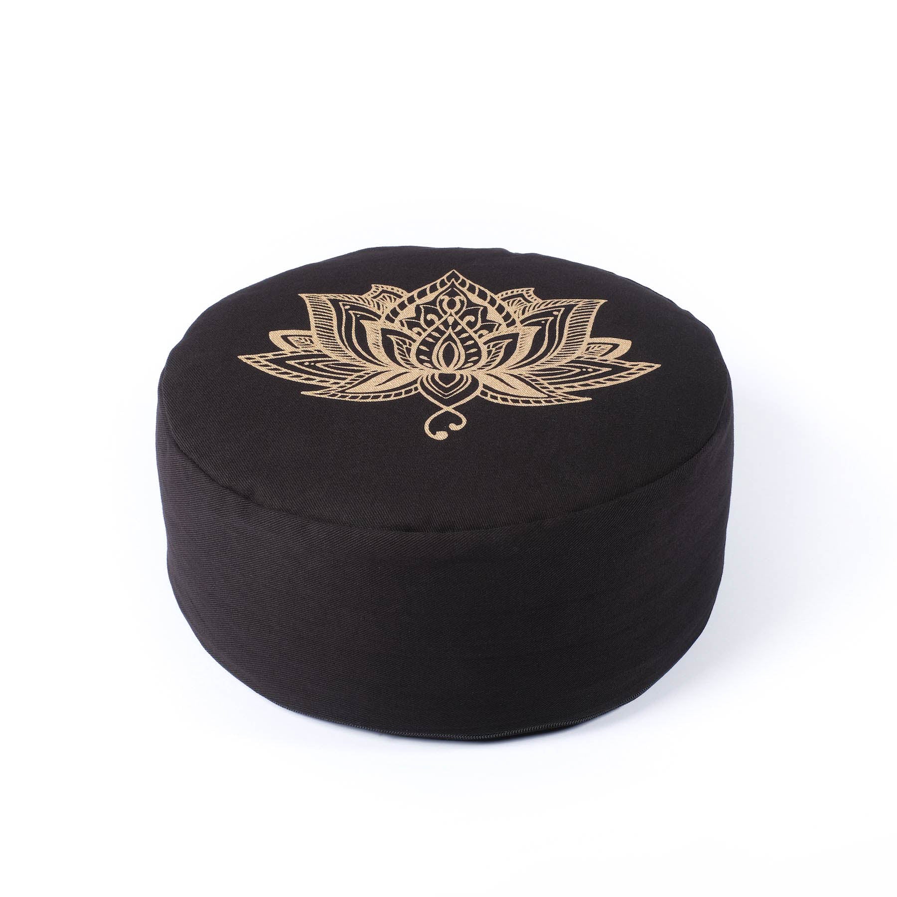 Meditationskissen rund Lotus gold Print schwarz