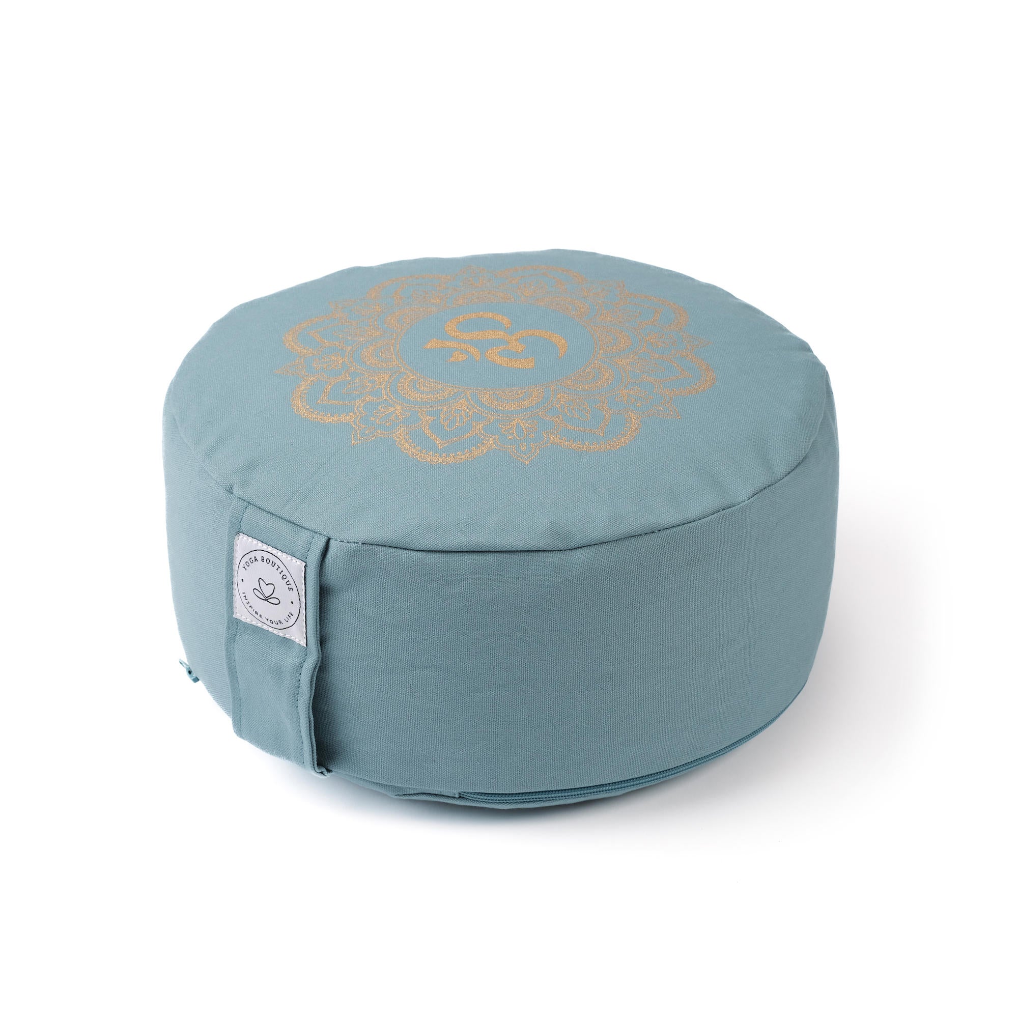 Meditationskissen rund Mandala OM gold Print green-water