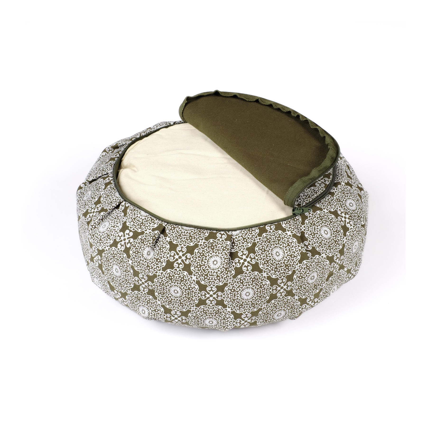 Meditationskissen Zafu Indian Dream Bio Baumwolle olive grün