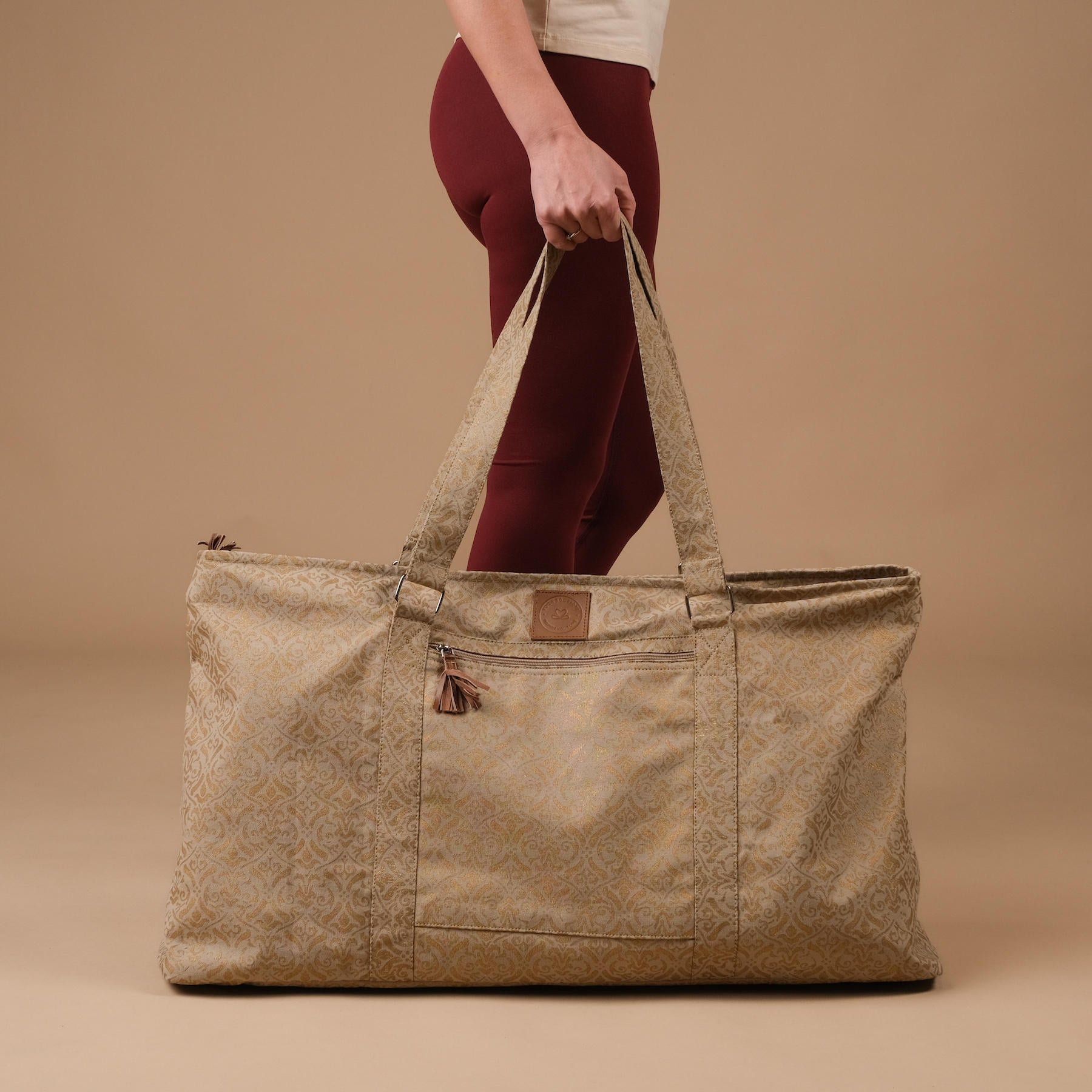 Yoga Tasche gross - Reisetasche Baumwolle Blockprint sand
