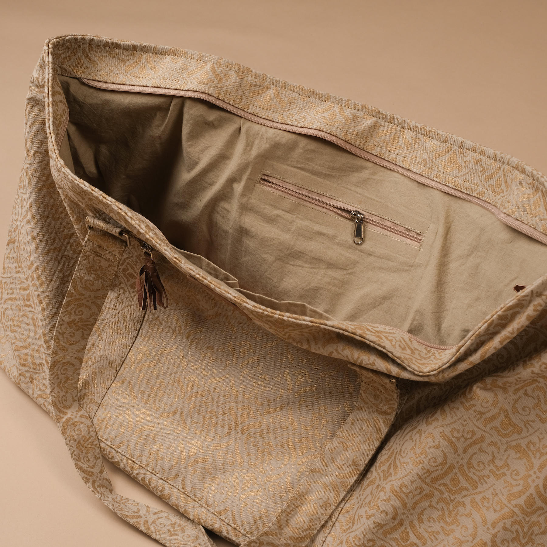Yoga Tasche gross - Reisetasche Baumwolle Blockprint sand