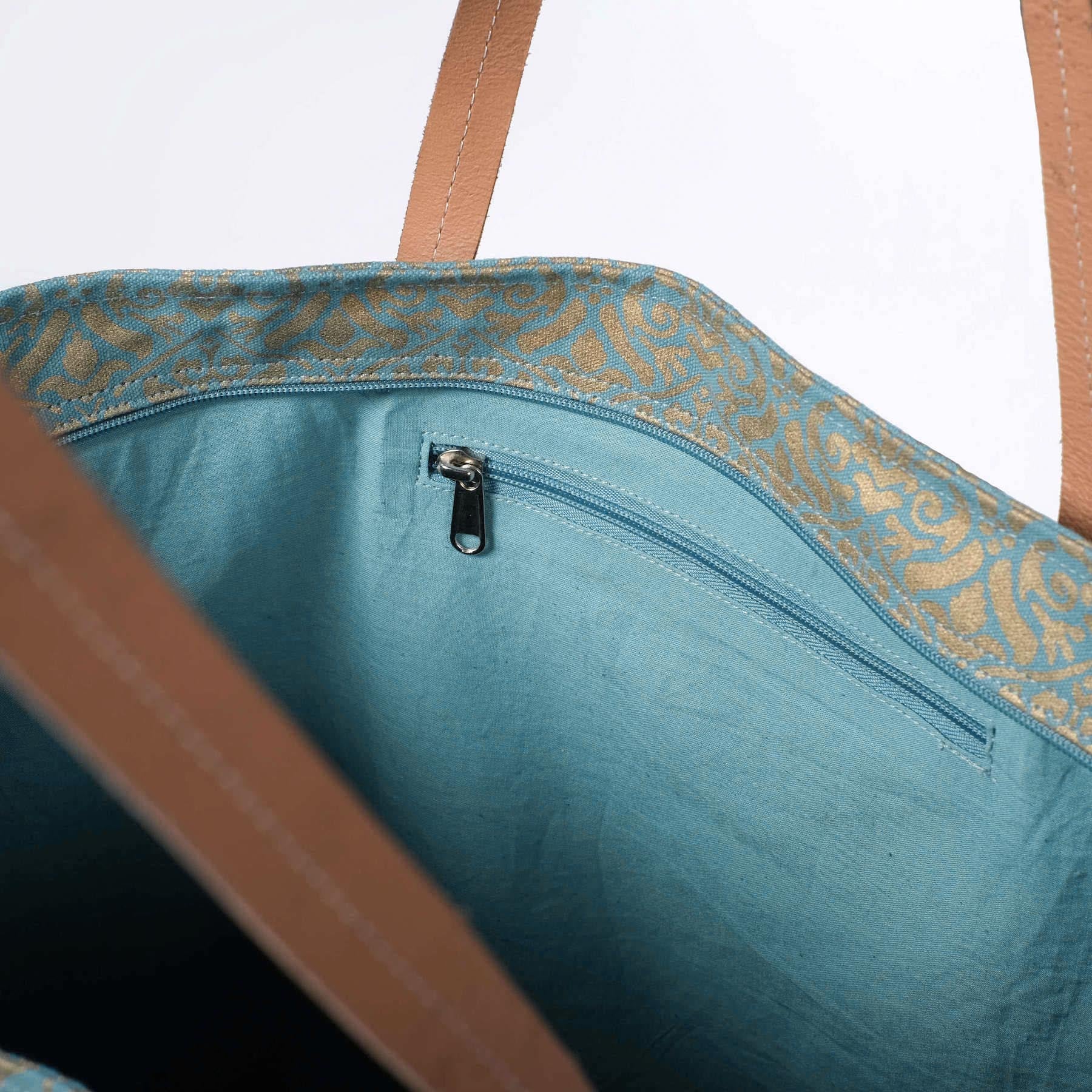 Yoga-Tasche Taj Mahal aus Bio Baumwolle mit Gold Blockprint green-water