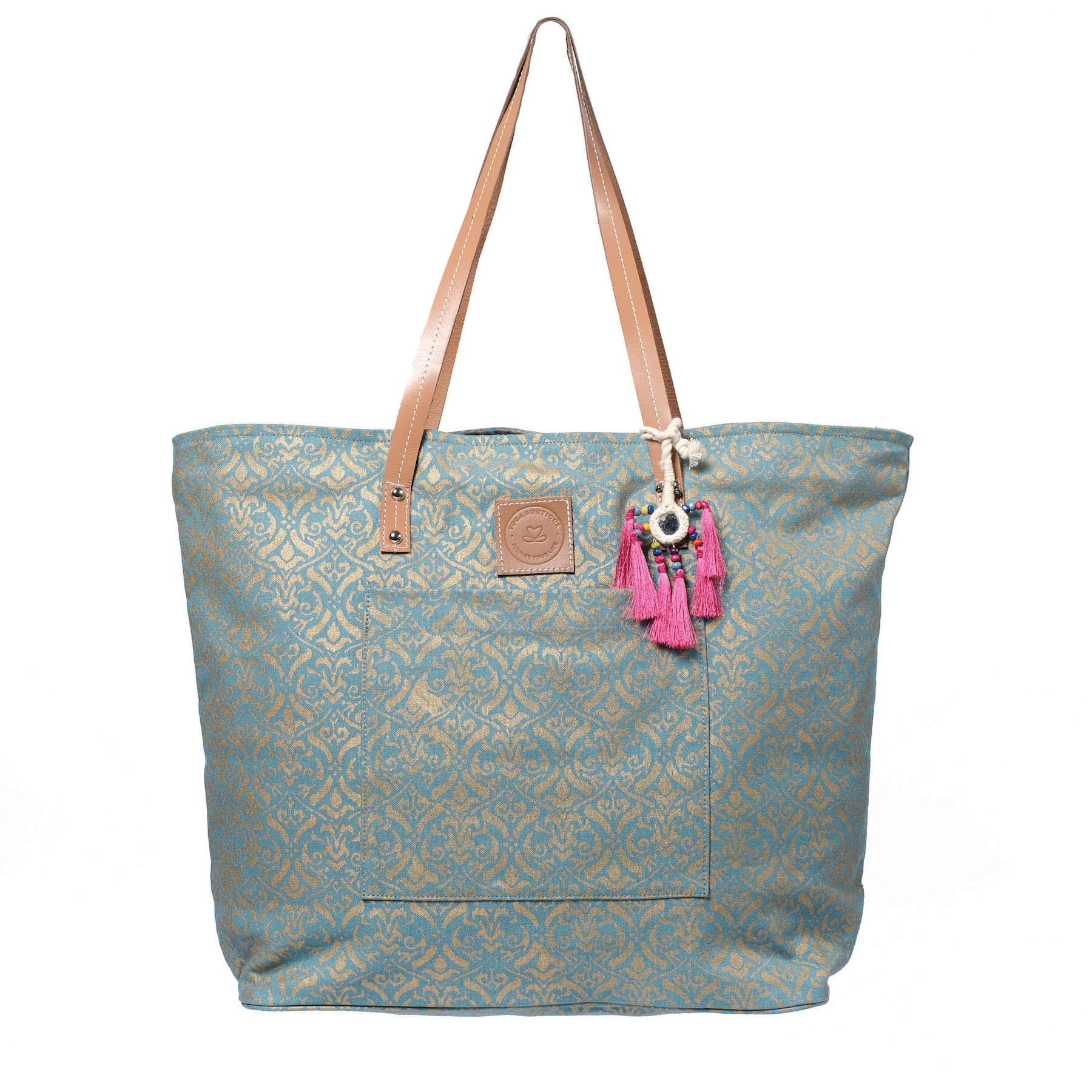 Yoga-Tasche Taj Mahal aus Bio Baumwolle mit Gold Blockprint green-water