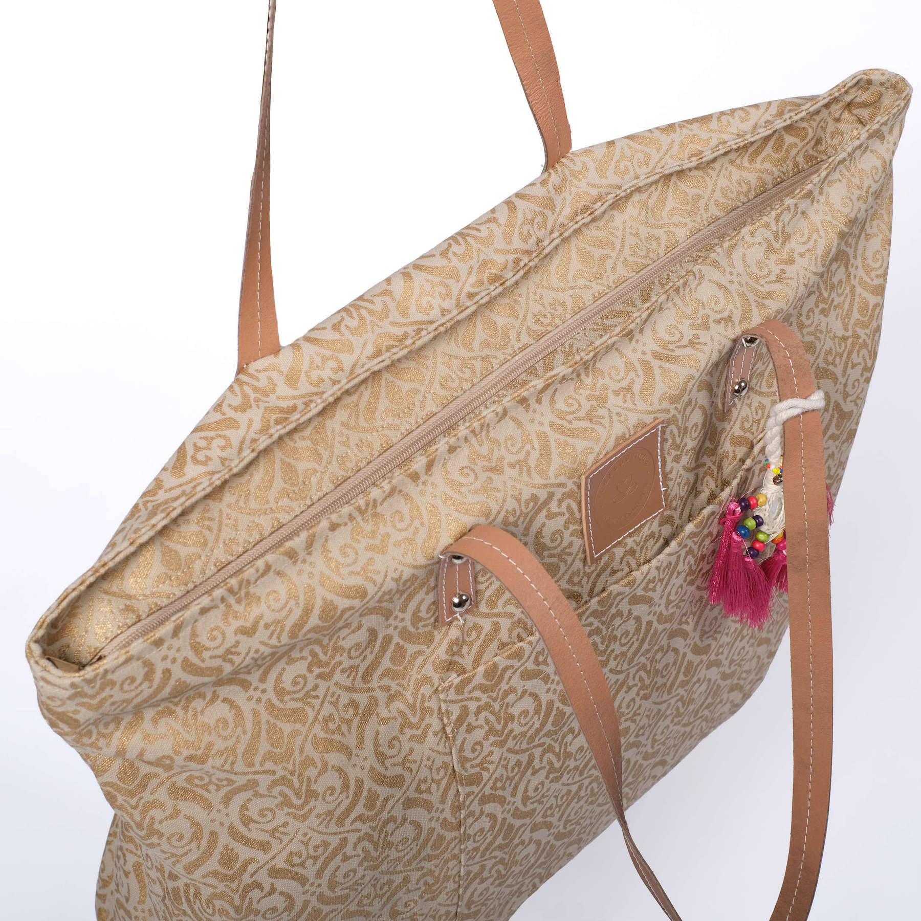 Meditation-Tasche Taj Mahal aus Bio Baumwolle mit Gold Blockprint sand