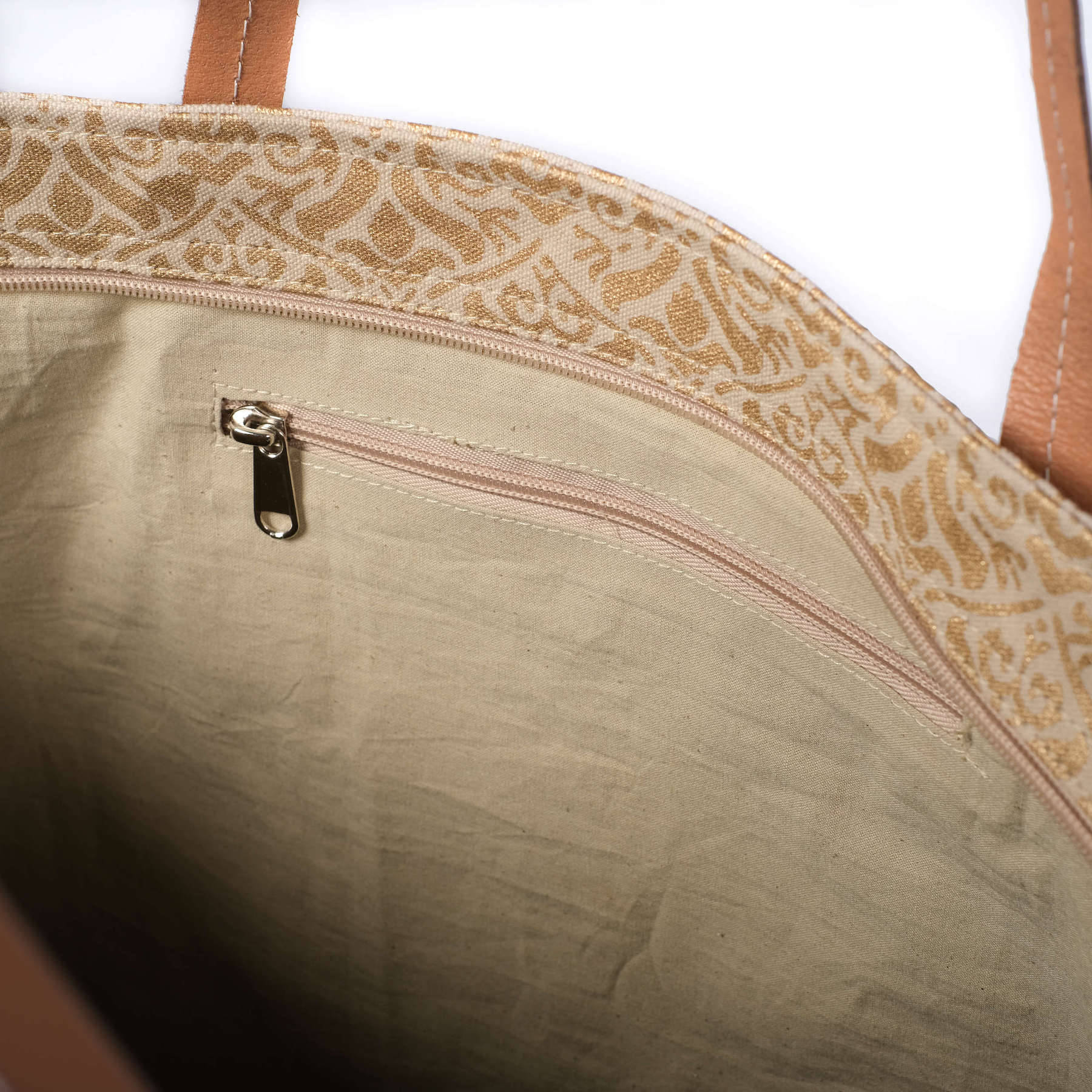 Meditation-Tasche Taj Mahal aus Bio Baumwolle mit Gold Blockprint sand