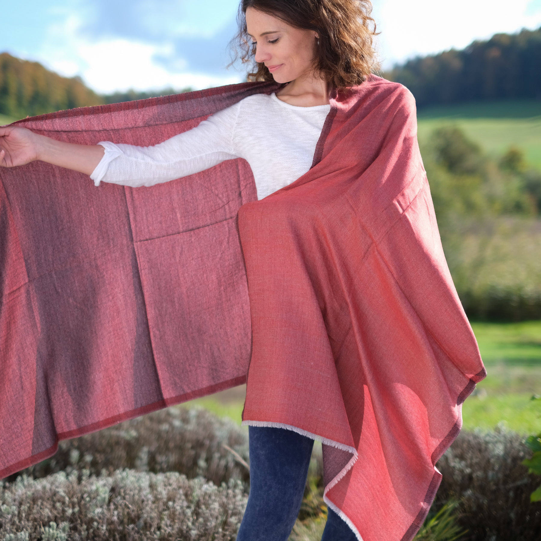 Meditationstuch Schal Feinwolle Lava double