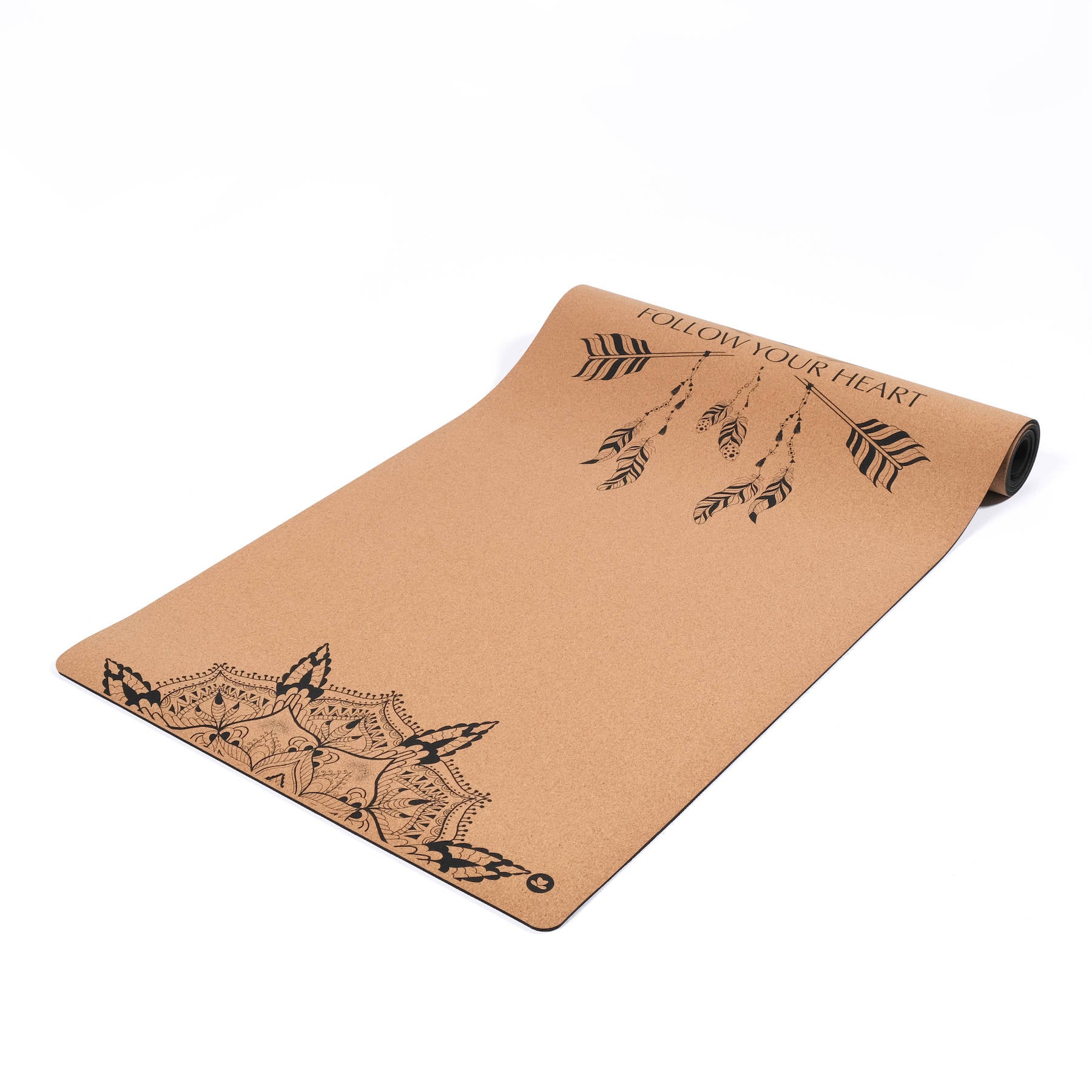 Yogamatte Kork Boho Follow your Heart schwarz