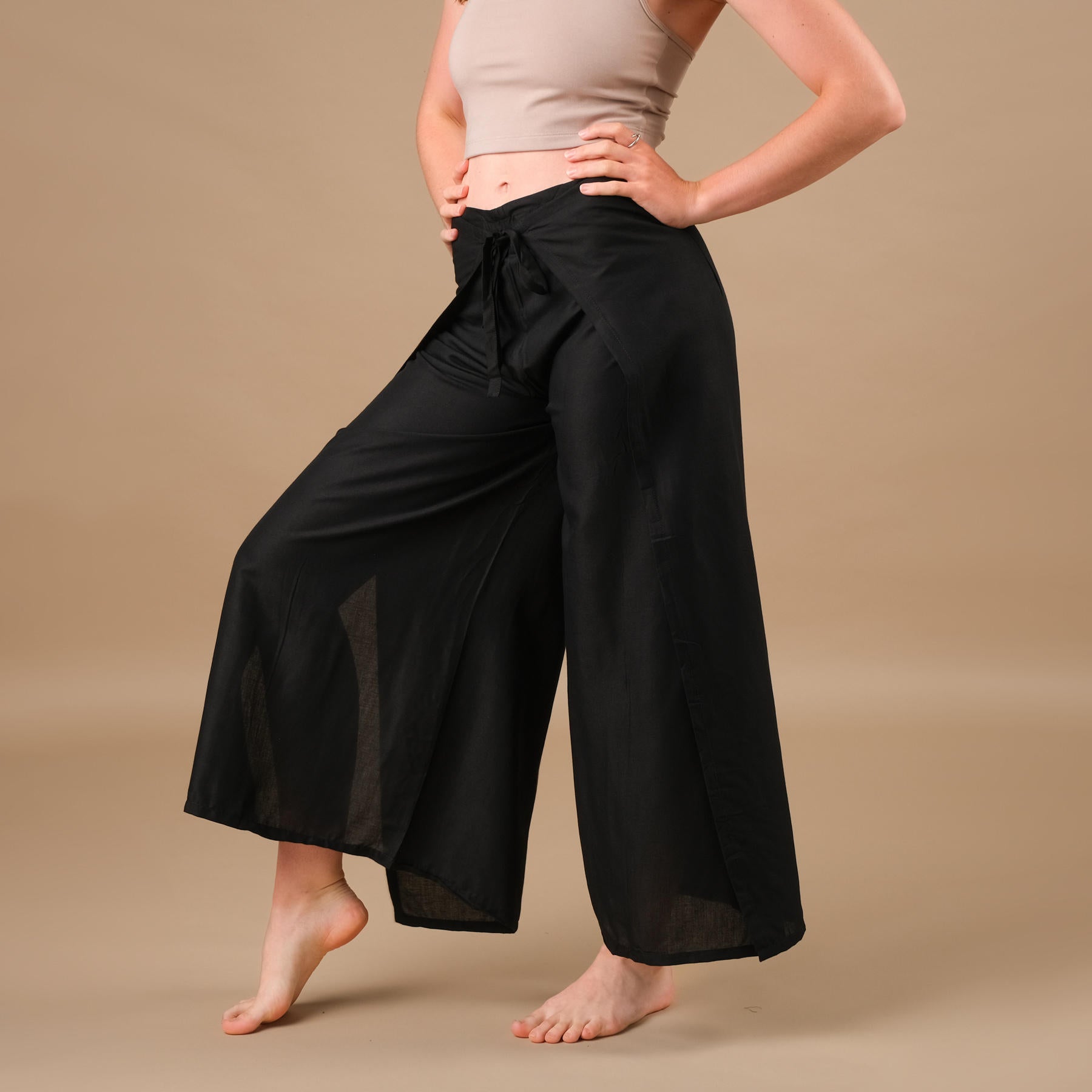 Palazzo Wrap Hose uni schwarz luftig leichte Sommerhose