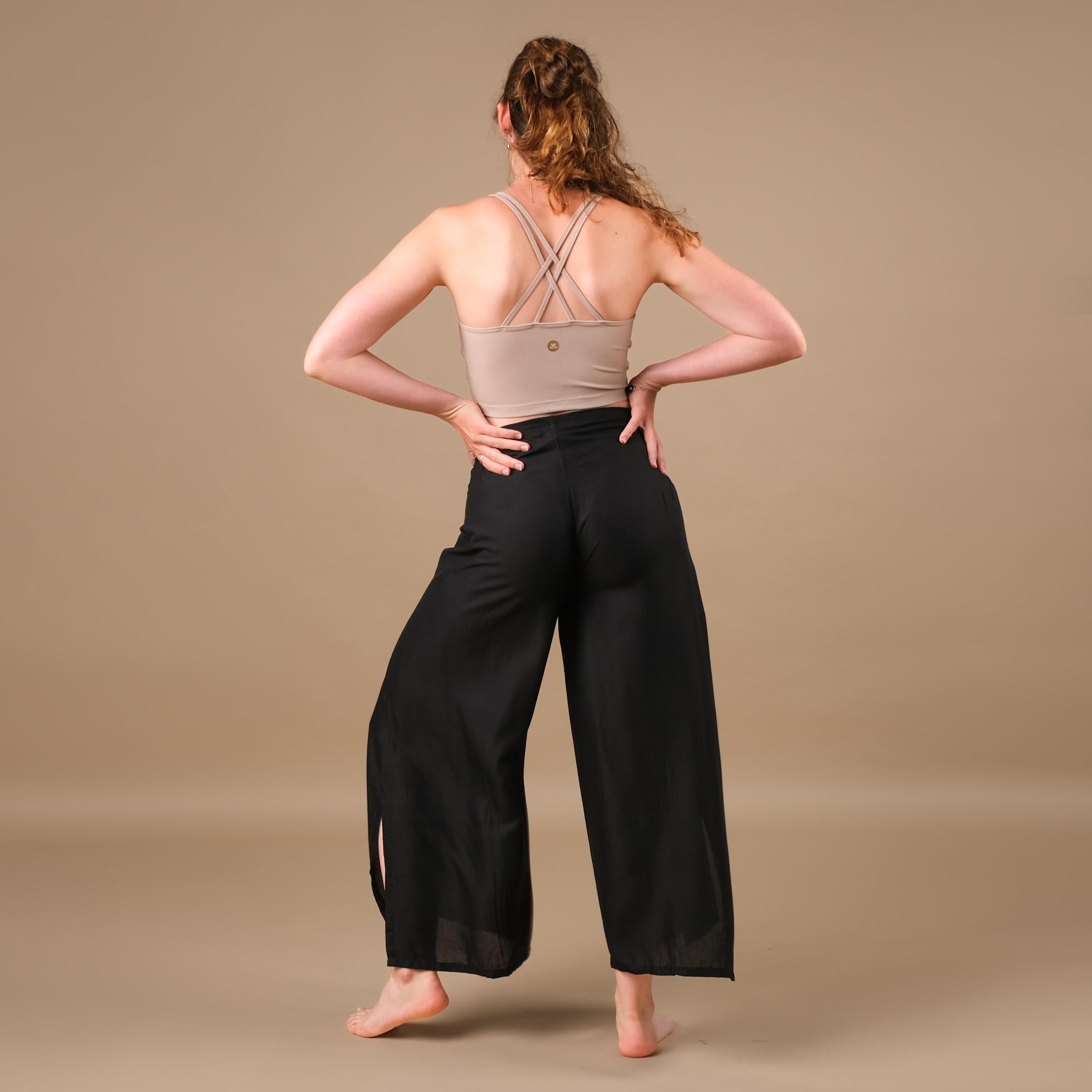 Palazzo Wrap Hose uni schwarz luftig leichte Sommerhose