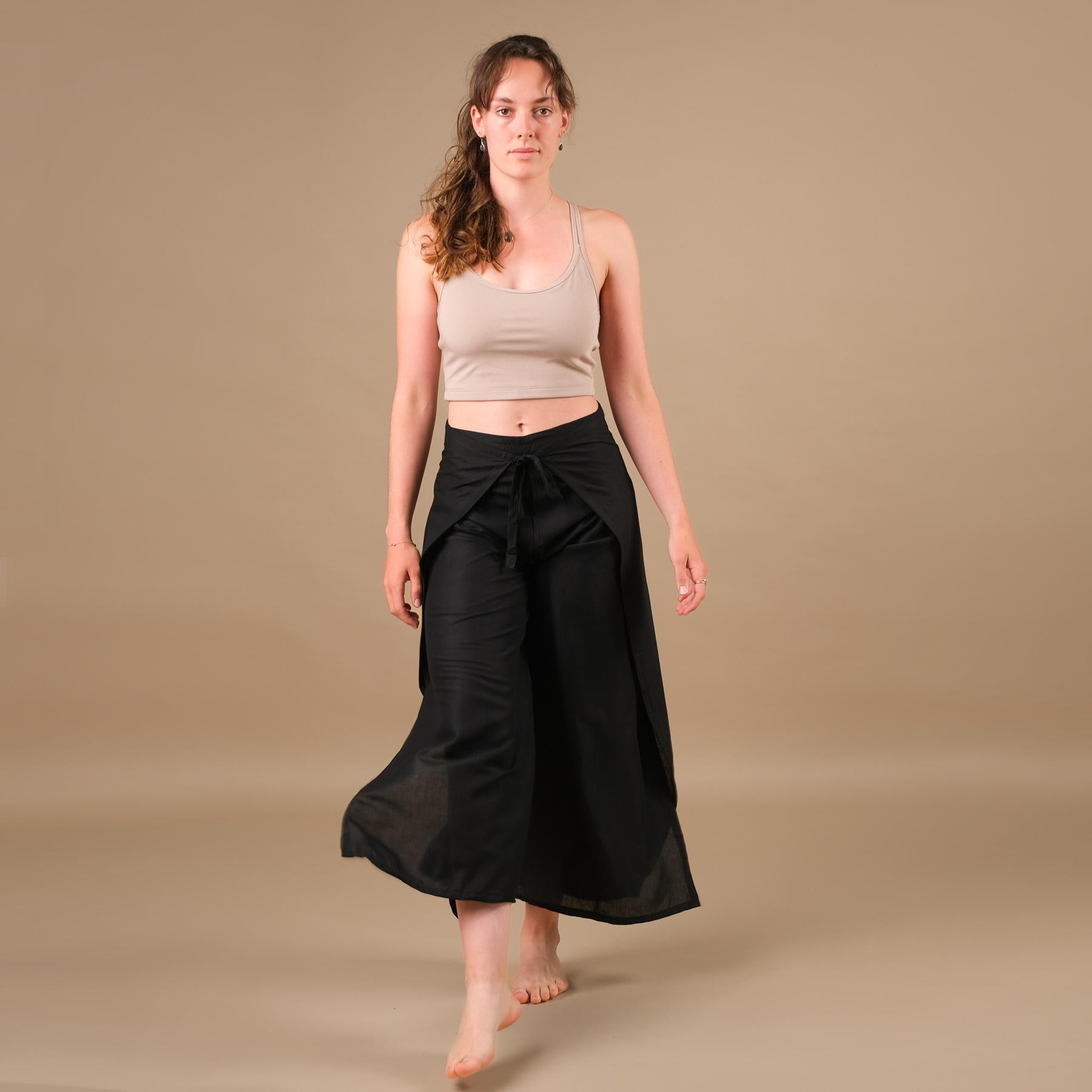 Palazzo Wrap Hose uni schwarz luftig leichte Sommerhose