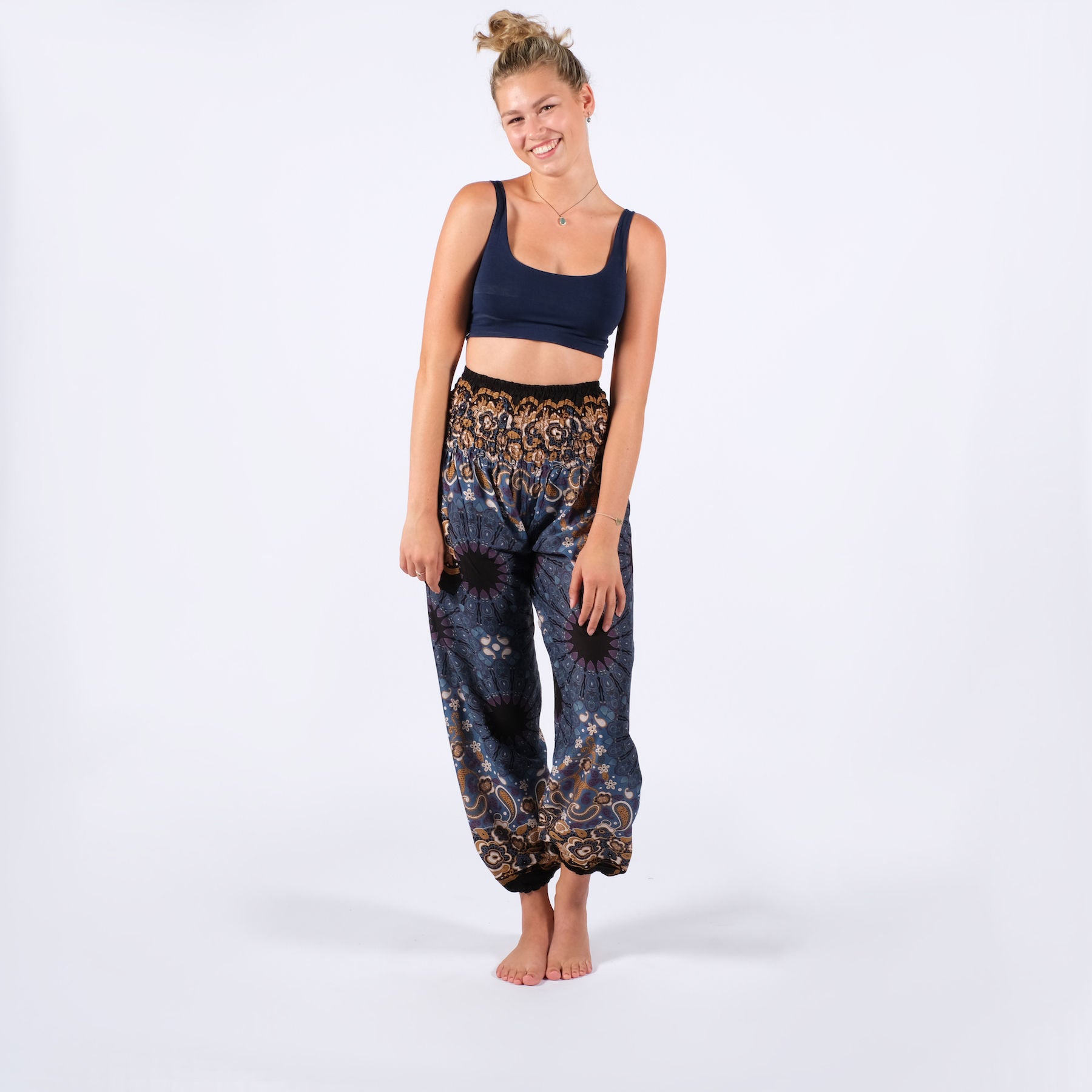 Yoga Haremshose Boho Pants Mandala graublau