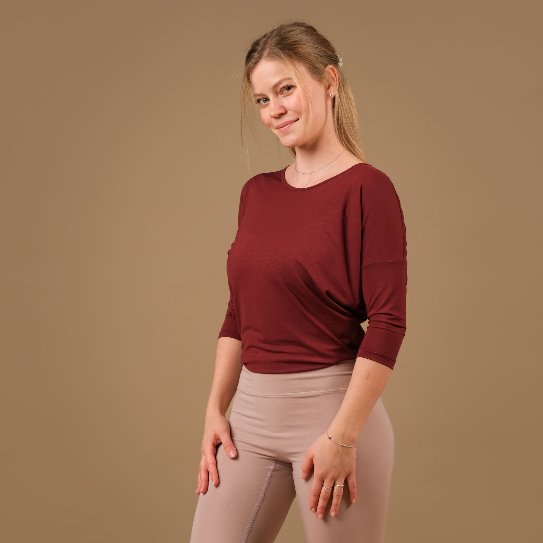 Yoga Shirt Comfy 3/4 Arm, in der Schweiz hergestellt, weichster Stoff, bordeaux