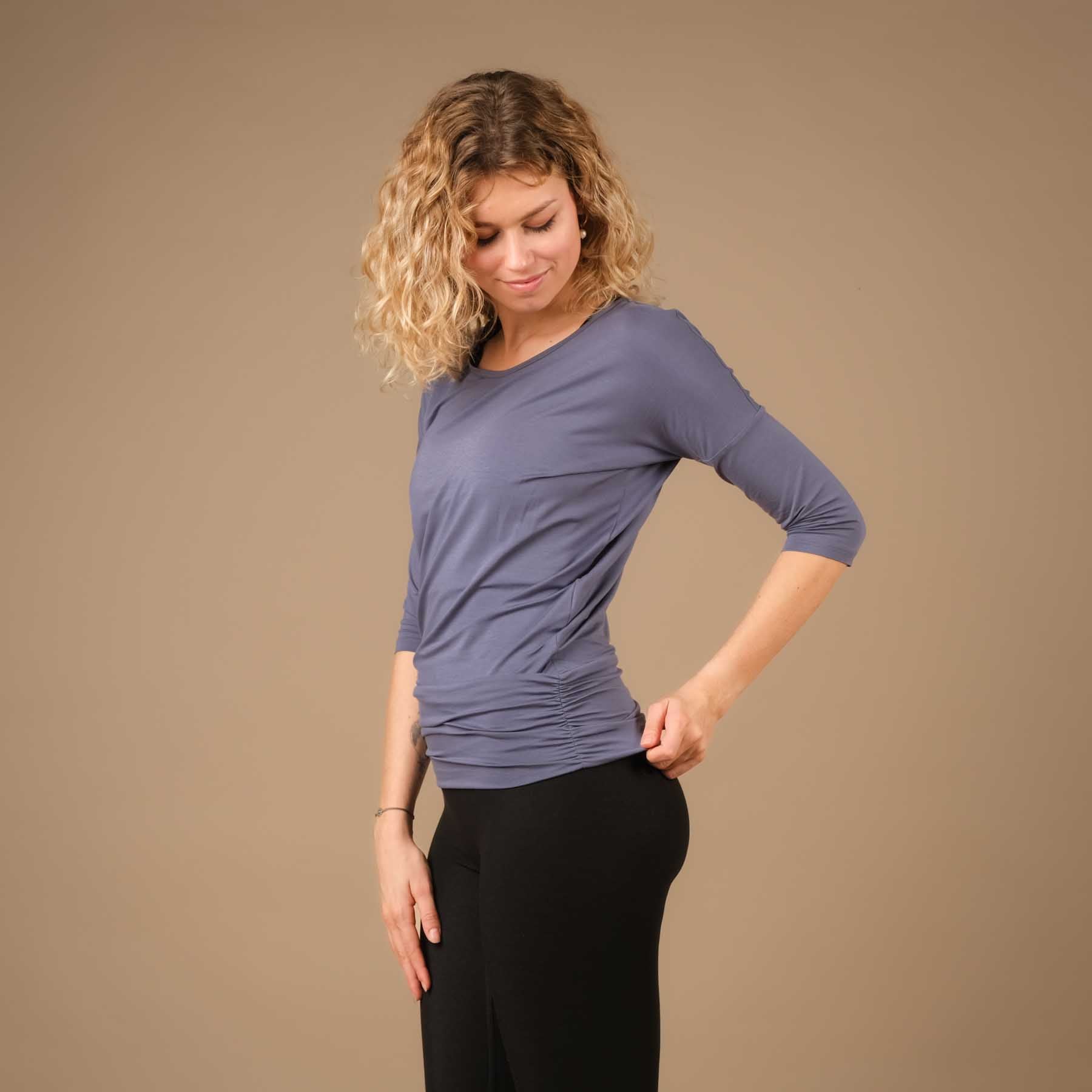 Yoga Shirt Comfy 3/4 Arm, in der Schweiz hergestellt, weichster Stoff, graublau