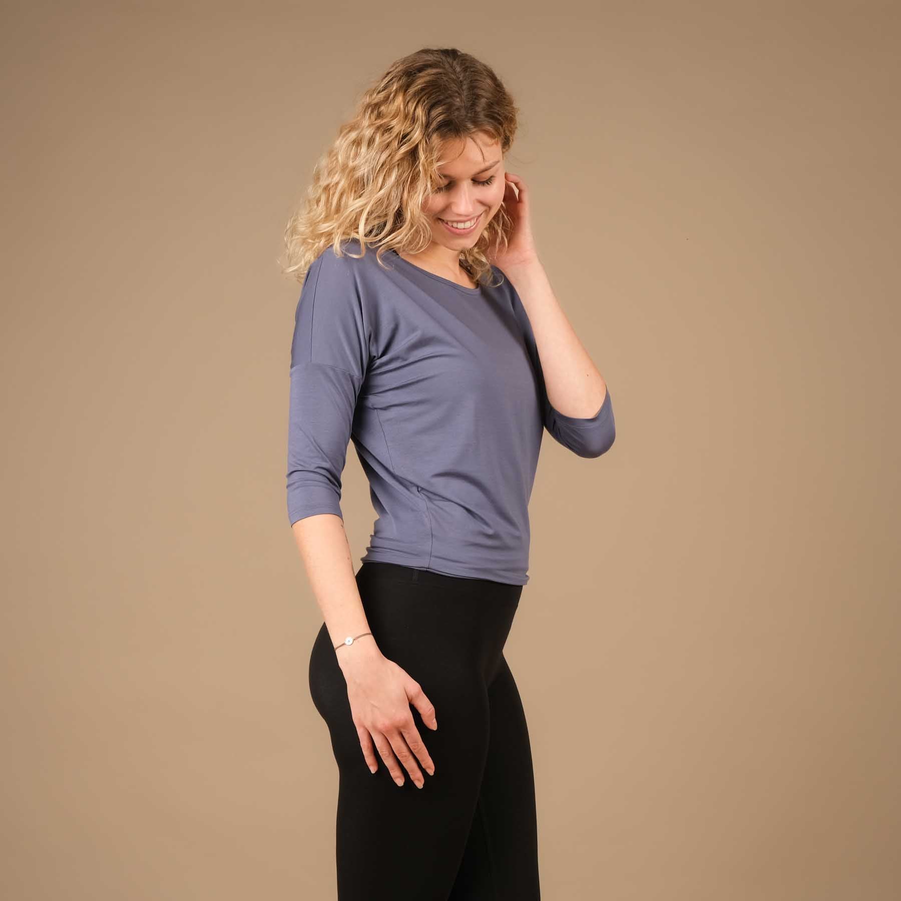 Yoga Shirt Comfy 3/4 Arm, in der Schweiz hergestellt, weichster Stoff, graublau