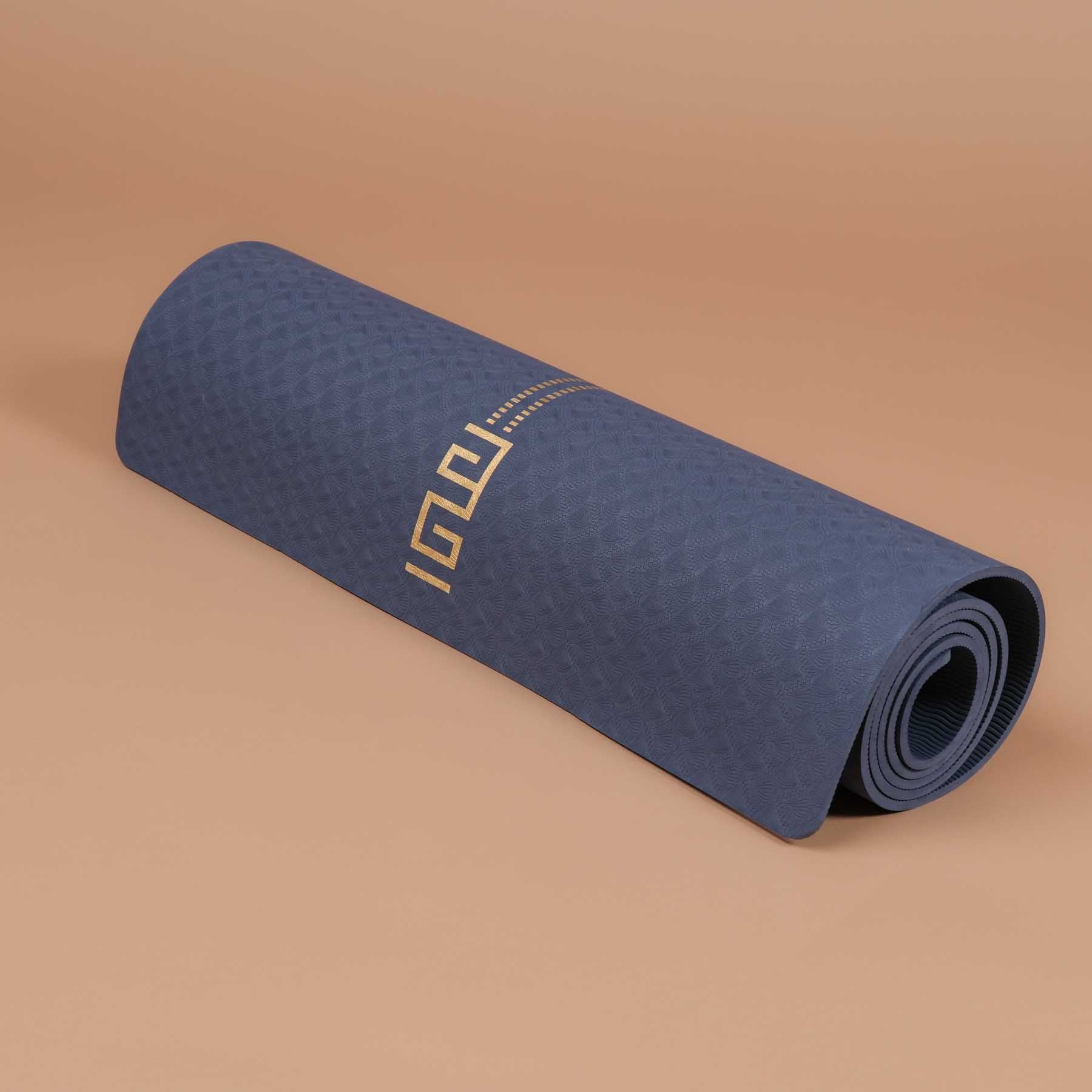Yogamatte TPE gold Print navy blau