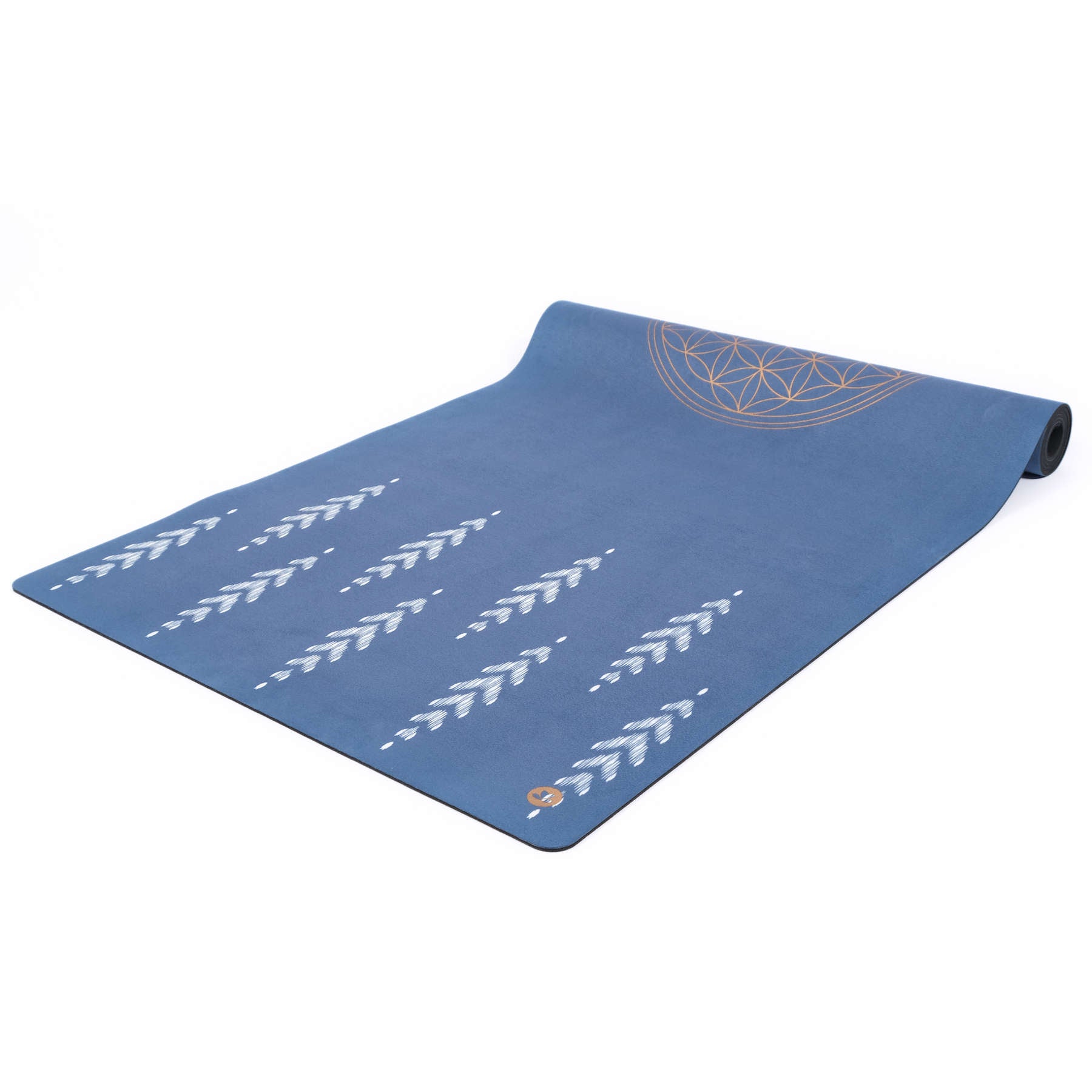 Yogamatte Velours Blume des Lebens indigo-blau