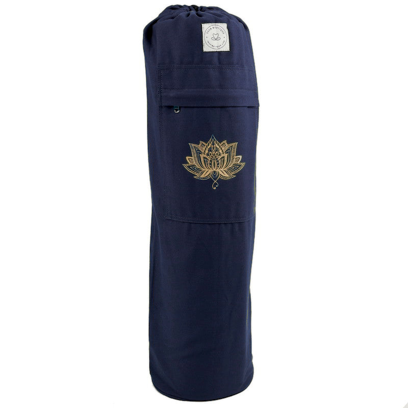 Yogamatte-Tasche Lotus aus Baumwolle navy blau