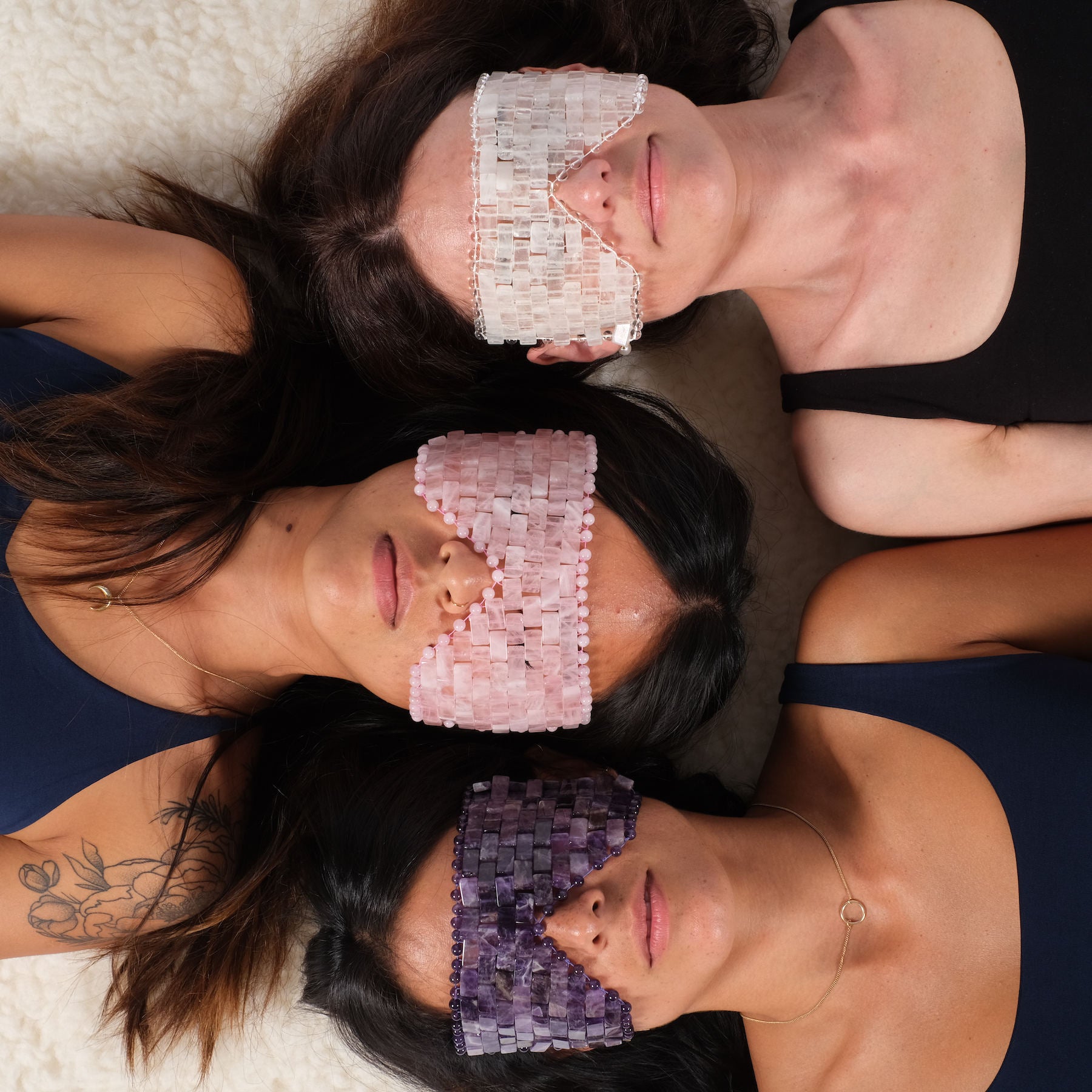 Edelstein Augenmasken Rosenquarz, Bergkristall und Amethyst im Yoga Shop Schweiz bestellen