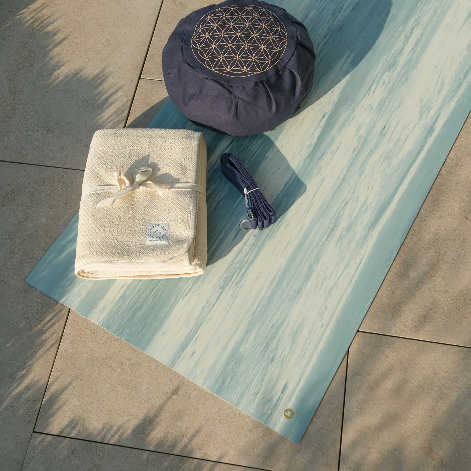 Tappetino da yoga in gomma naturale antiscivolo, blu marmorizzato