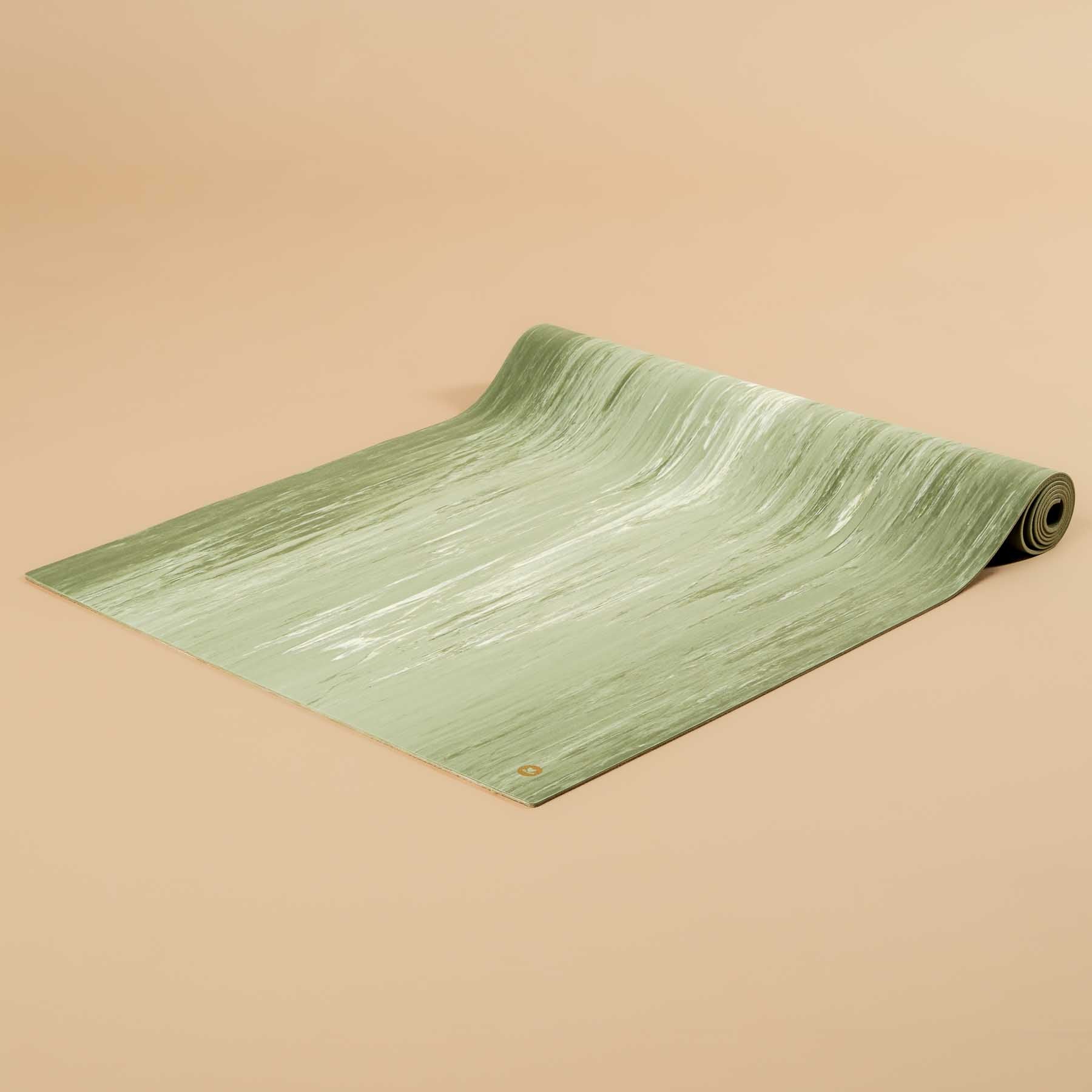 Tappetino da yoga in gomma naturale antiscivolo, effetto marmo, verde oliva