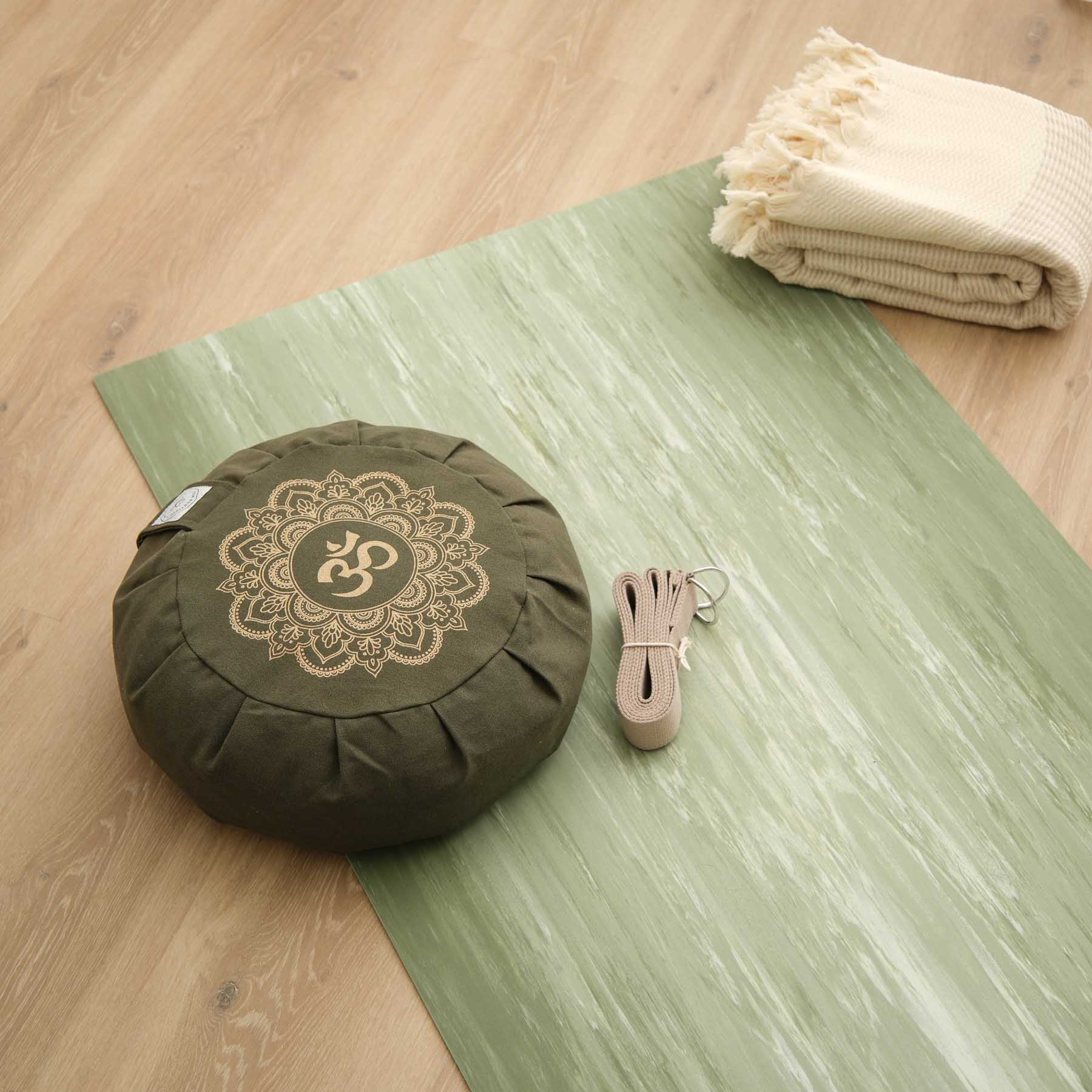 Tappetino da yoga in gomma naturale antiscivolo, effetto marmo, verde oliva