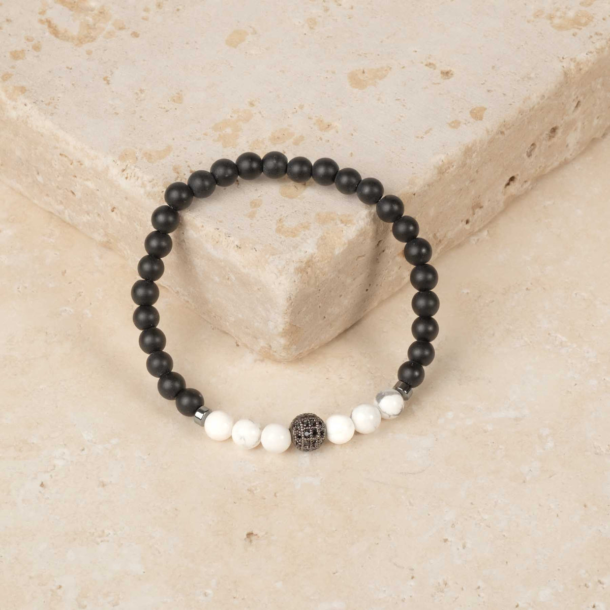 Edelstein Armband Achat, Hämatit & Howlith mit Glitzerkugel unisex