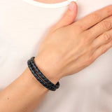 Leder Armband double geflochten grau-schwarz