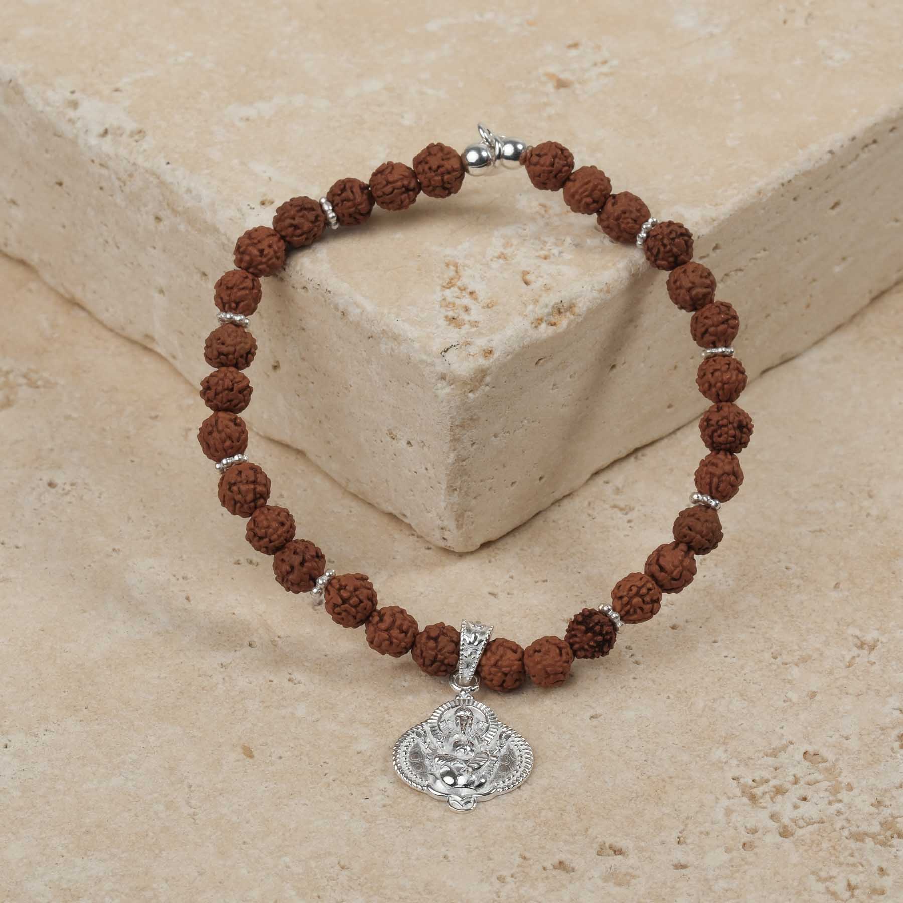 Armband Ganesh mit Rudraksha Perlen silber
