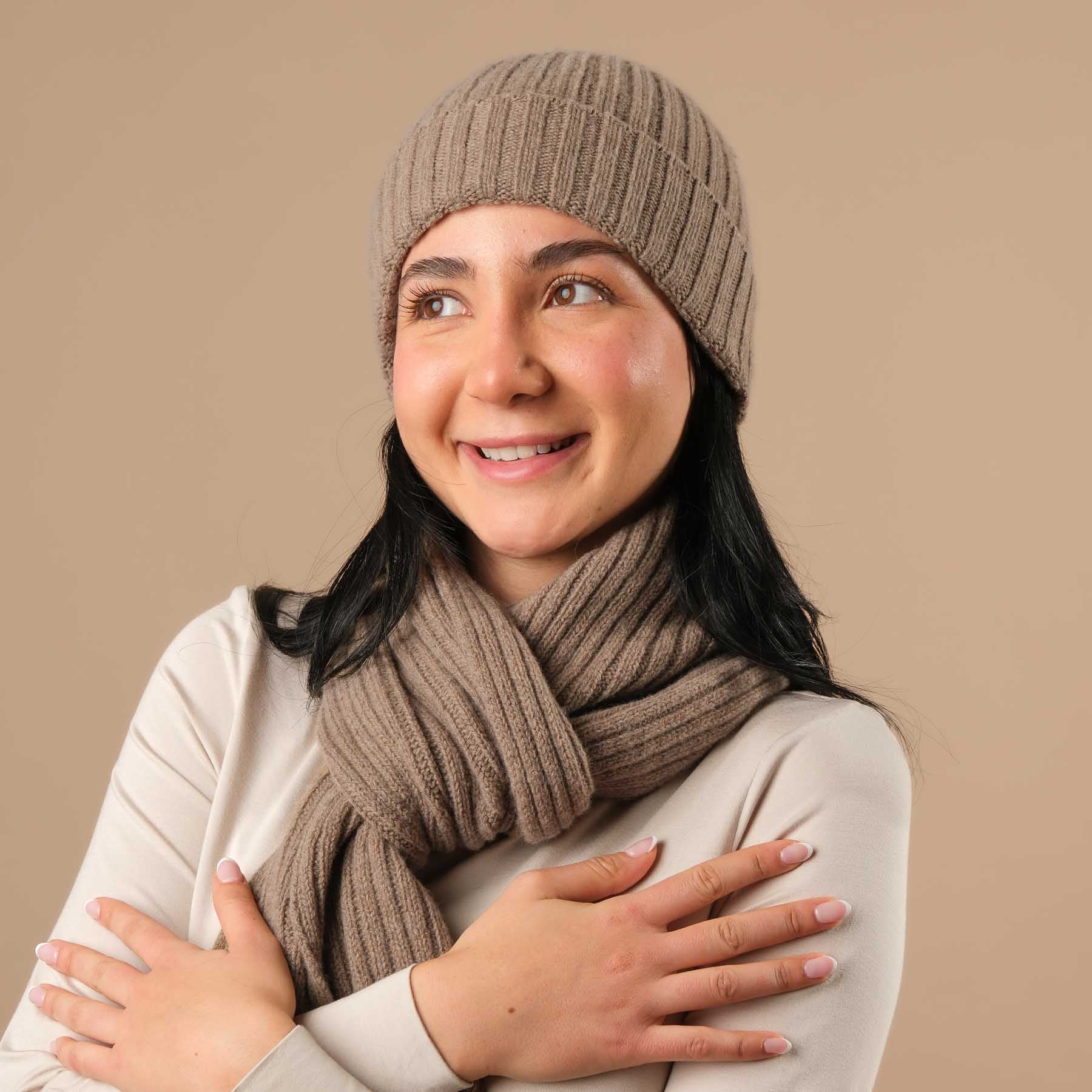 Kaschmir Schal gerippt braun