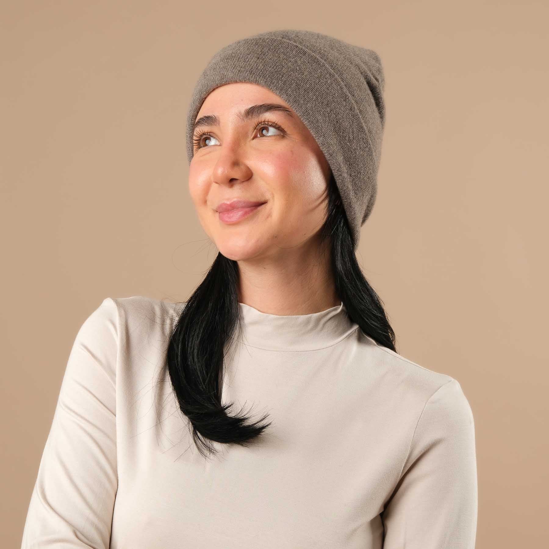 Kaschmir Mütze (Beanie) mit Merino Wolle taupe