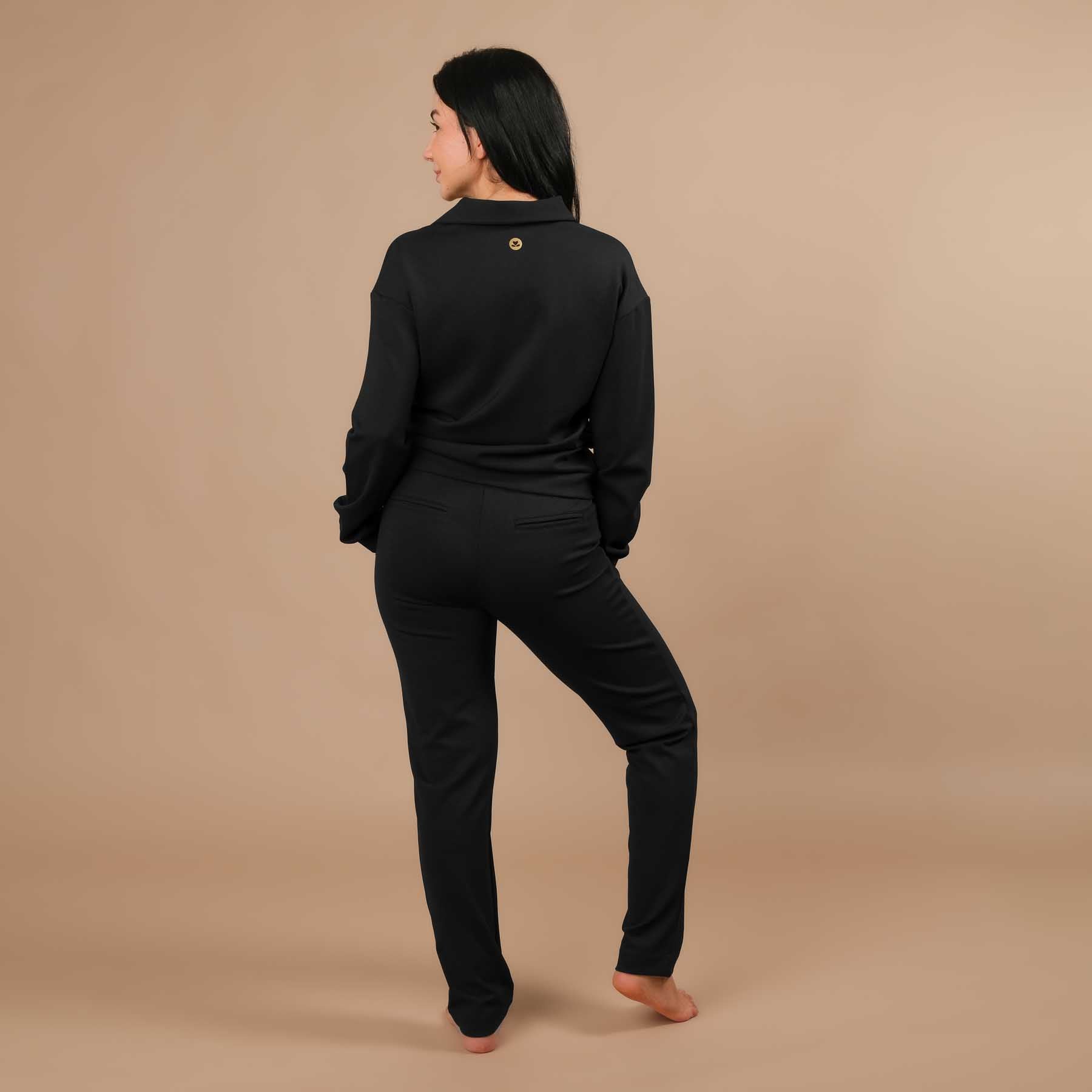 Business Jogger Hose Damen – elastische Businesshose mit Biese schwarz
