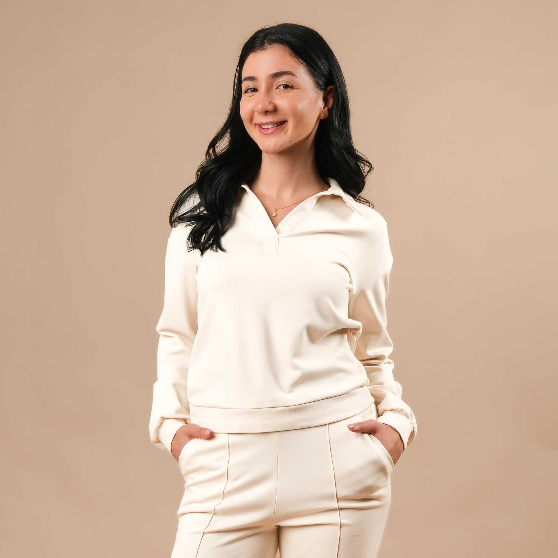 Eleganter Business Sweater Damen – ideal fürs Büro, Homeoffice und Reisen ecru