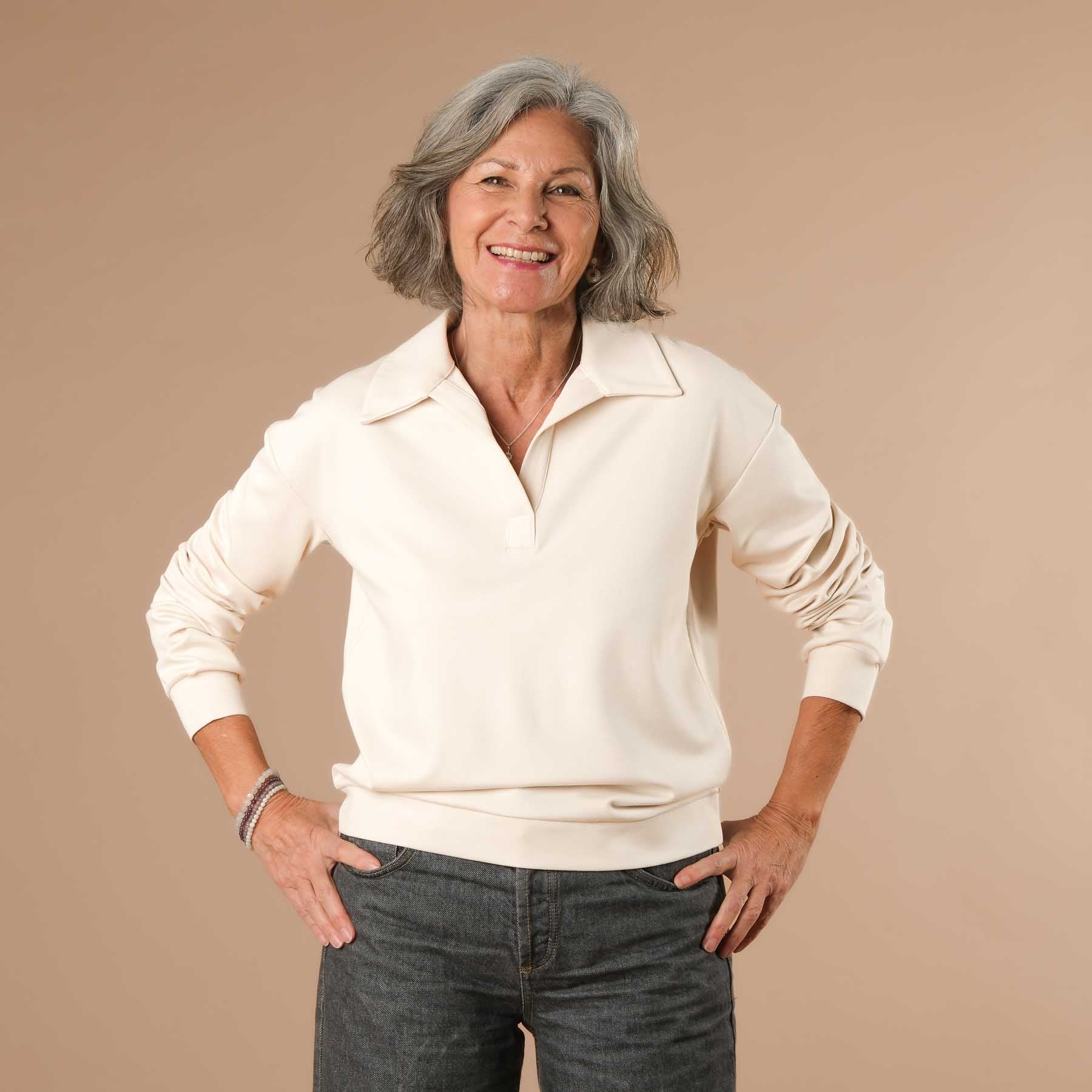 Eleganter Business Sweater Damen – ideal fürs Büro, Homeoffice und Reisen ecru