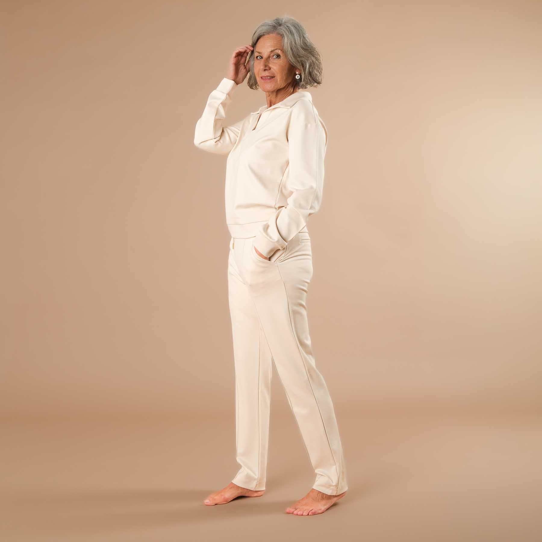 Business Jogger Hose Damen – elastische Businesshose mit Biese ecru