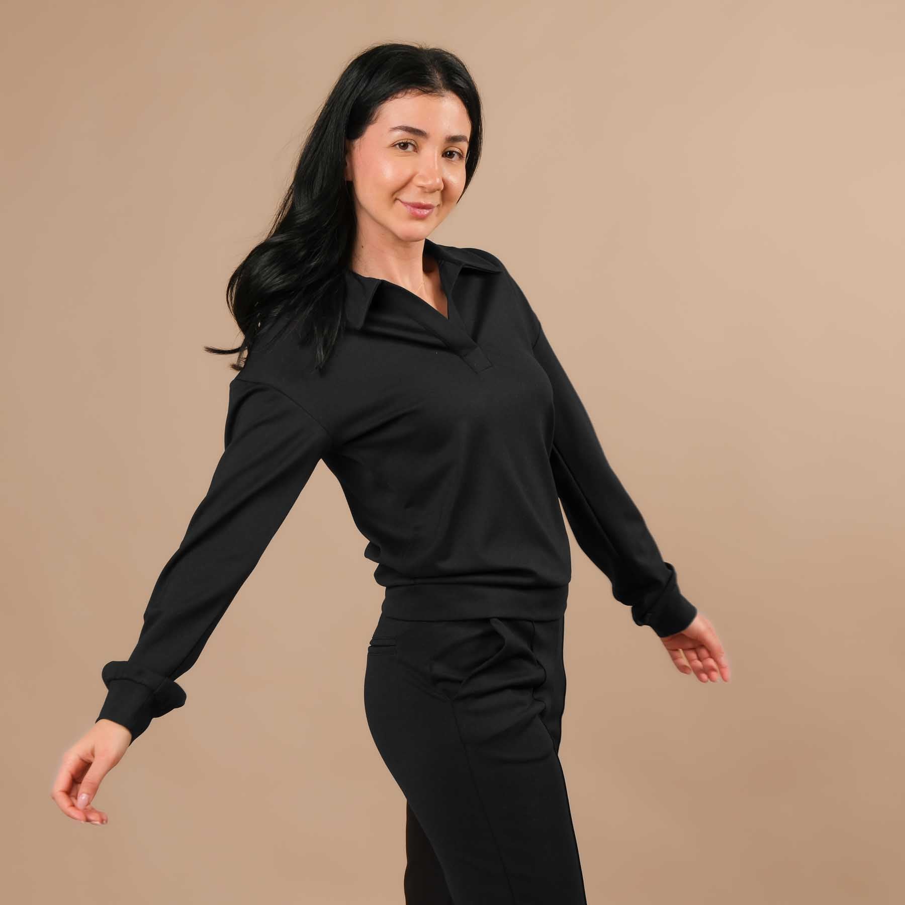 leganter Business Sweater Damen – ideal fürs Büro, Homeoffice und Reisen schwarz