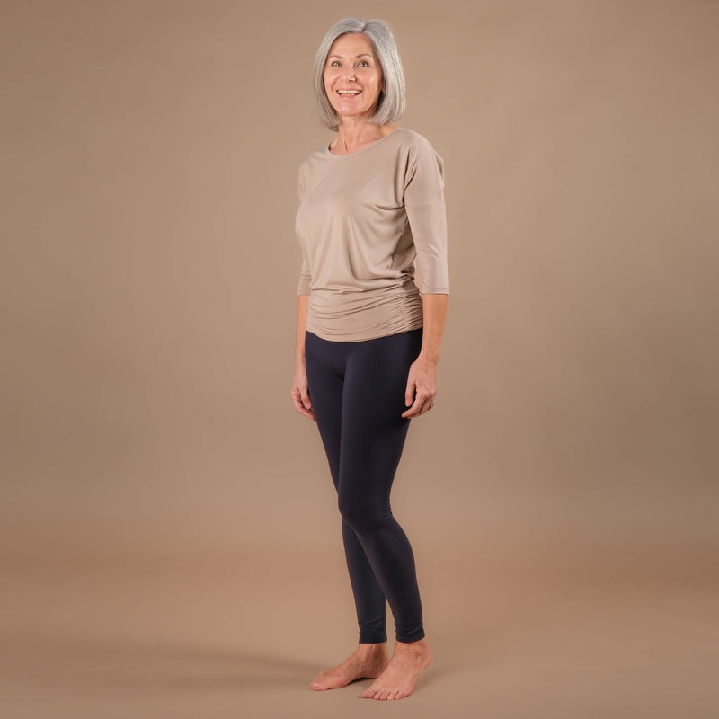 Yoga Shirt Comfy 3/4 Arm, in der Schweiz hergestellt, weichster Stoff, taupe