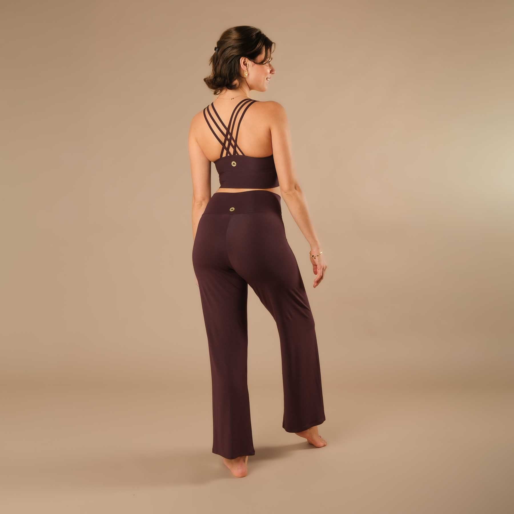 Pantalon de yoga long Yoga Culotte Comfy en Tencel durable, couleur aubergine