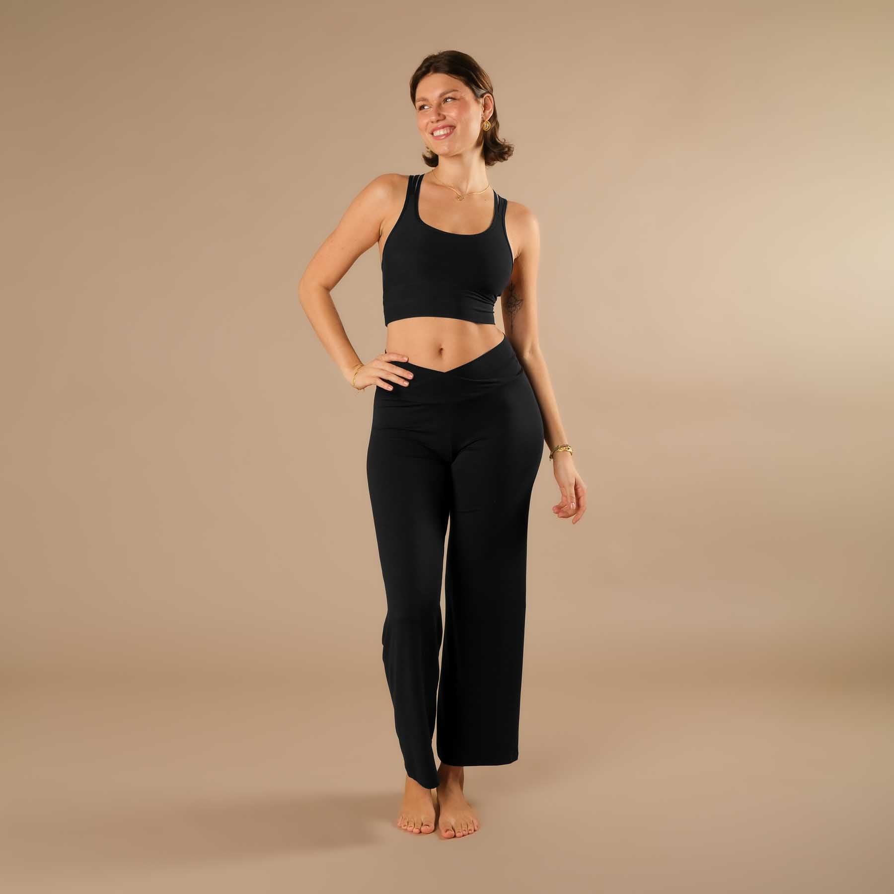 Culotte de yoga longue et confortable  Pantalon de yoga durable en Tencel noir