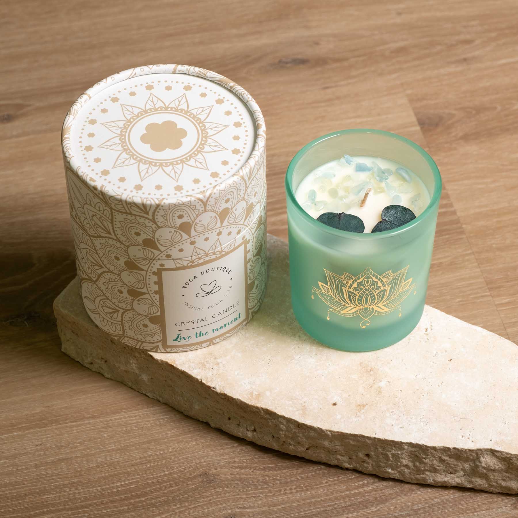 Duftkerze Rose & Magnolia mit Edelsteinen türkis