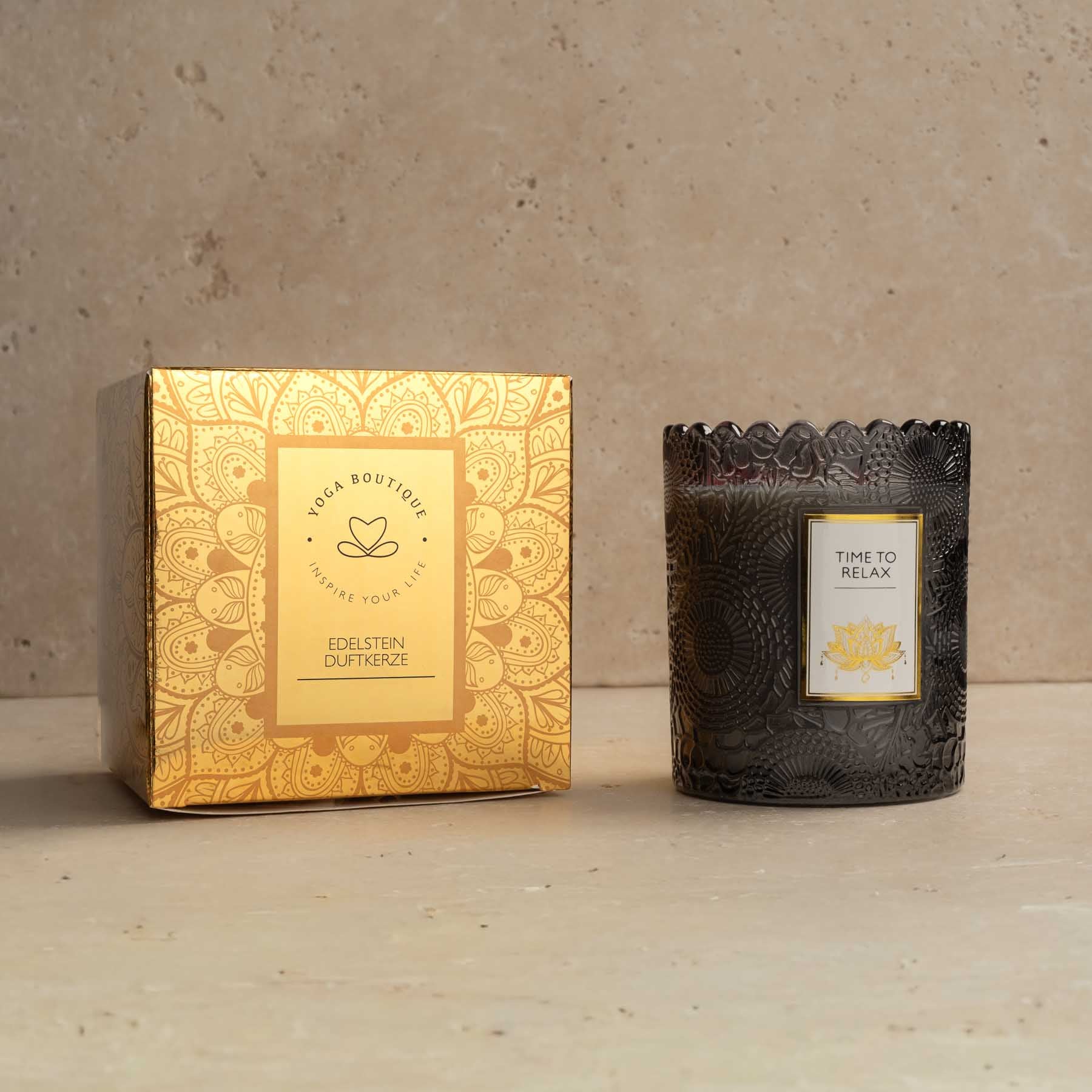 Duftkerze im Glas Rose, Amber & Musk mit Edelsteinen anthrazit