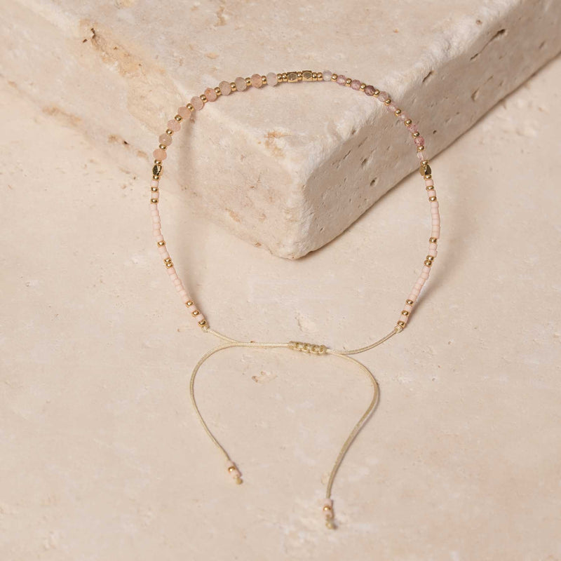 Miyuki Edelstein Armband mit Sonnenstein und Erdbeerquarz rosé