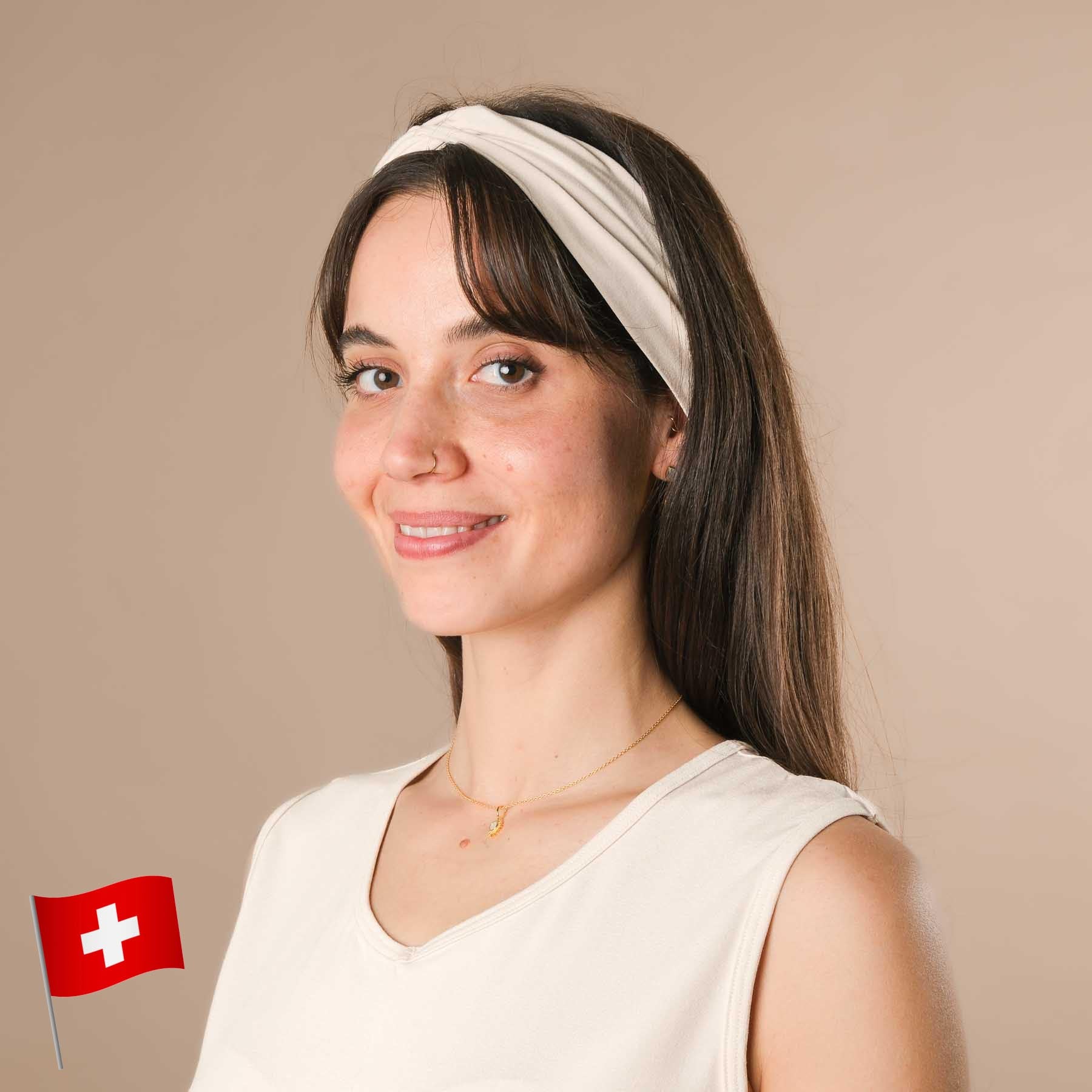 Bandeau de yoga Twist, fabriqué en Suisse, couleur sable