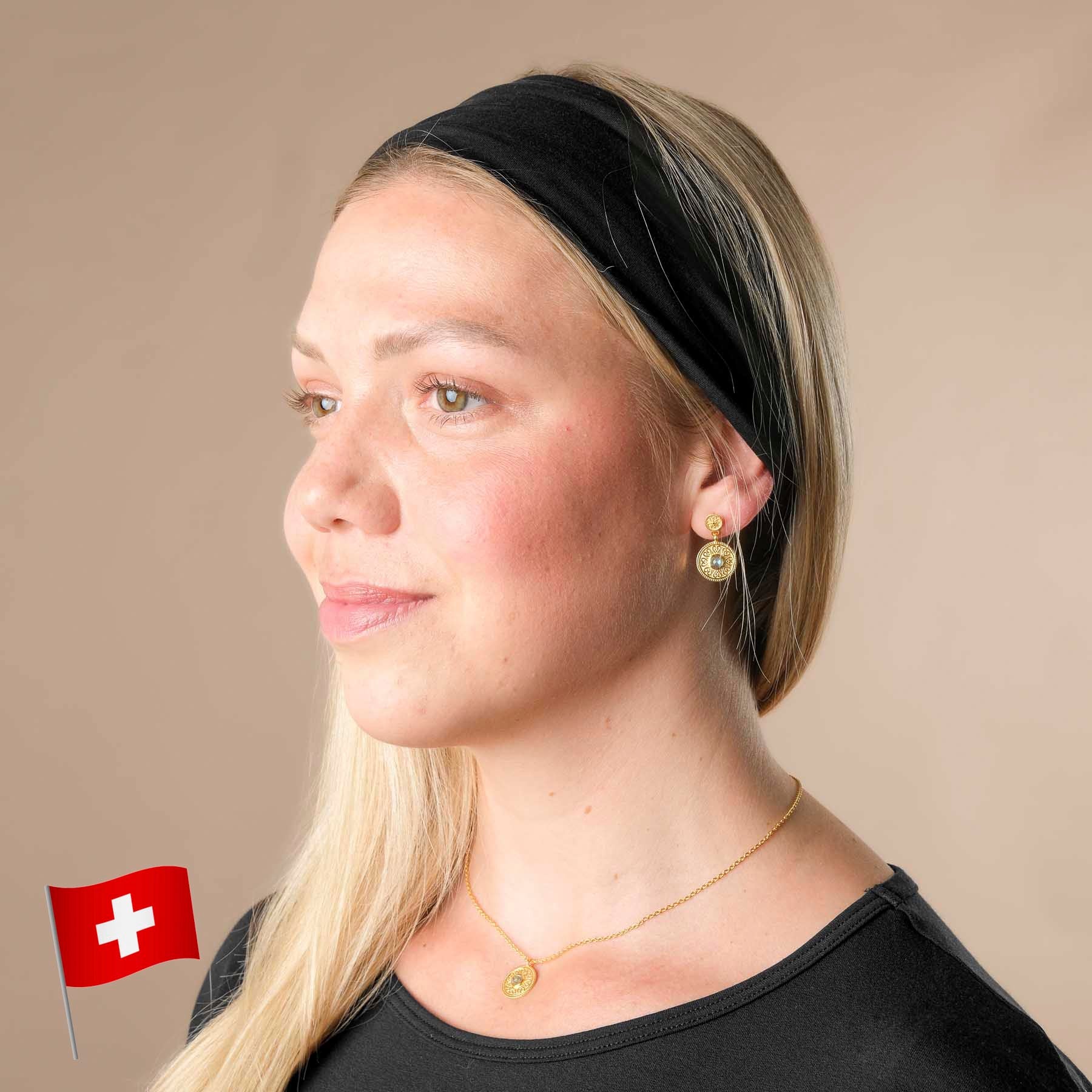 Bandeau de yoga Twist, fabriqué en Suisse, noir