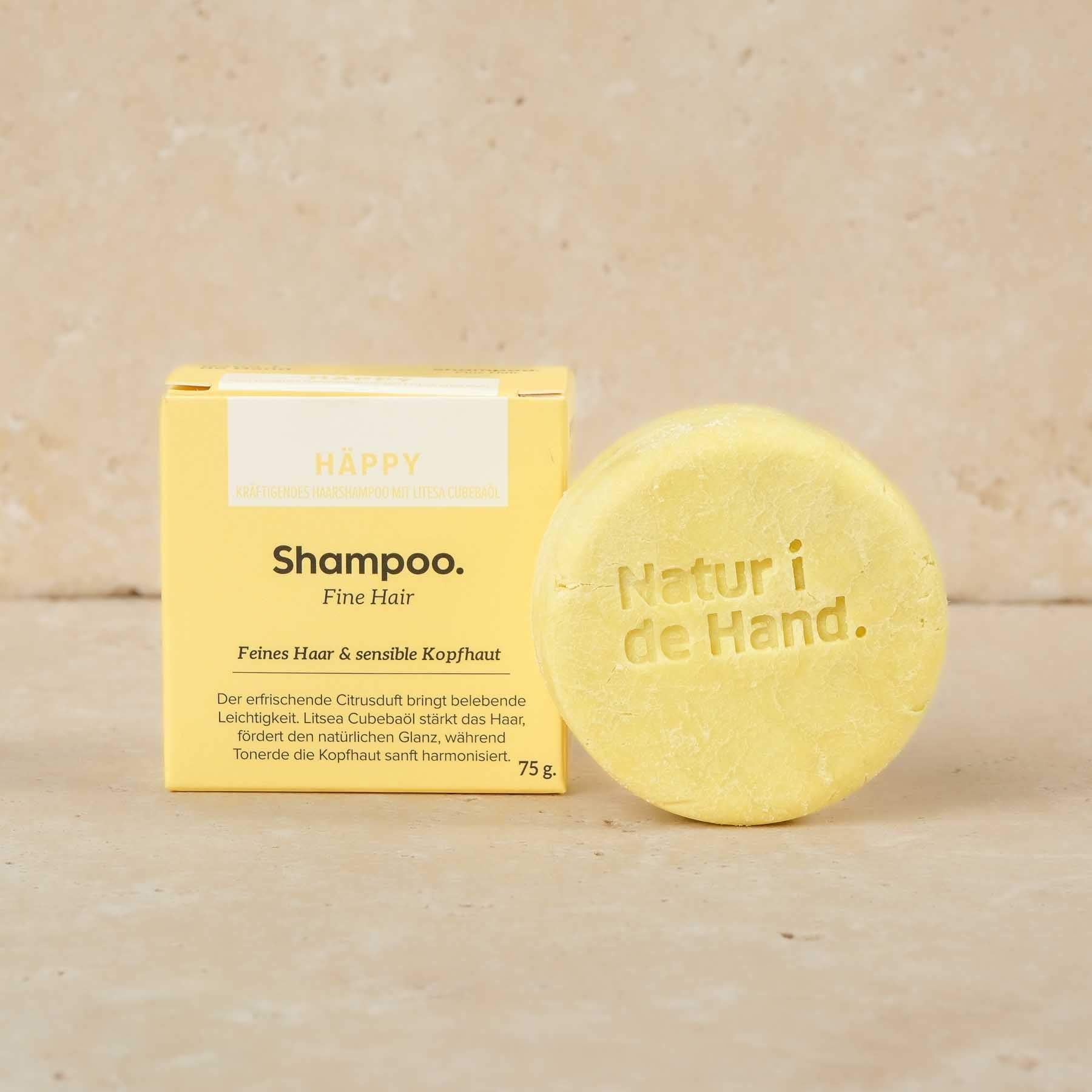 Haarseife, festes Shampoo Häppy, nachhaltig in der Schweiz hergestellt, Naturkosmetik zertifiziert