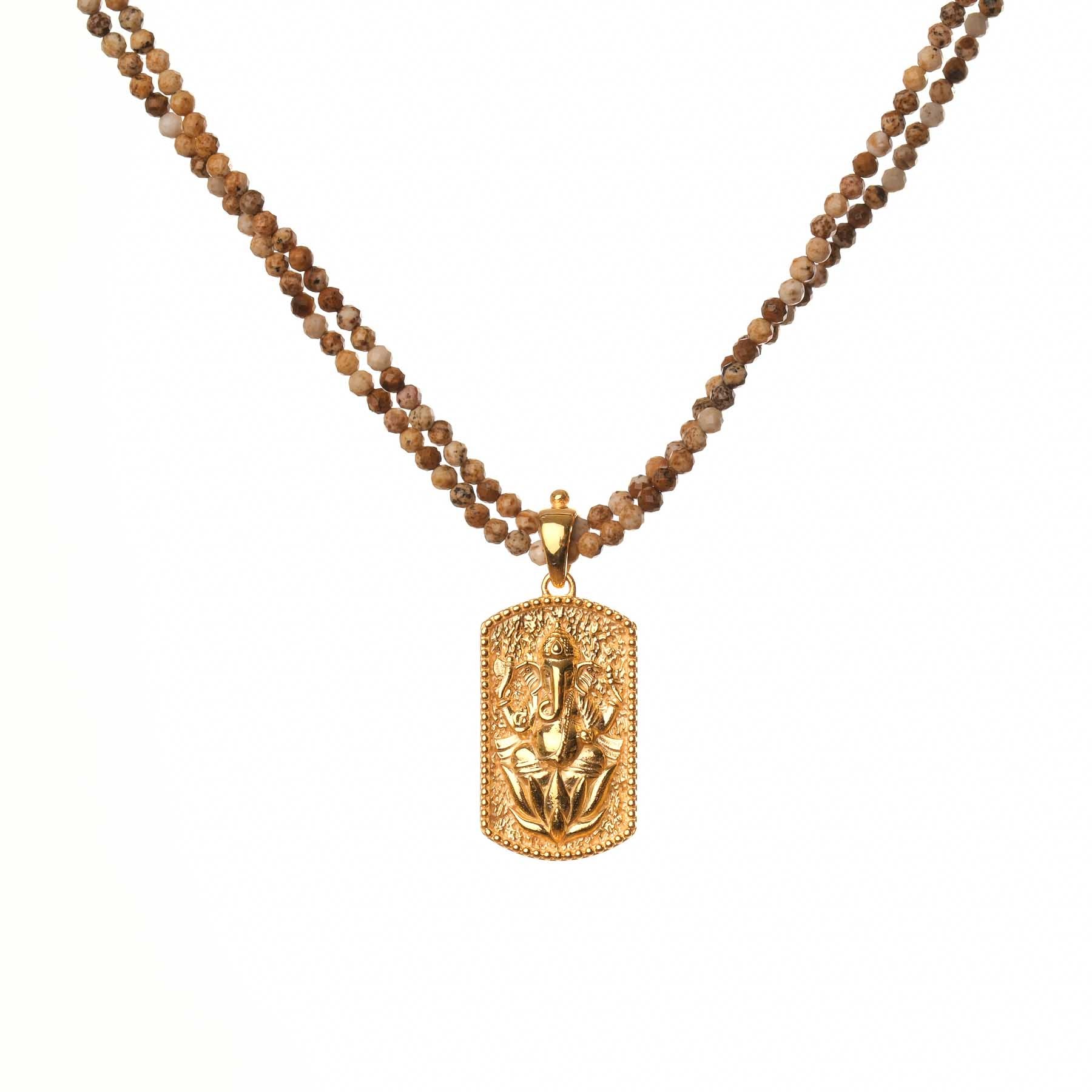 Collana Abhaya in diaspro con pendente Ganesh in oro